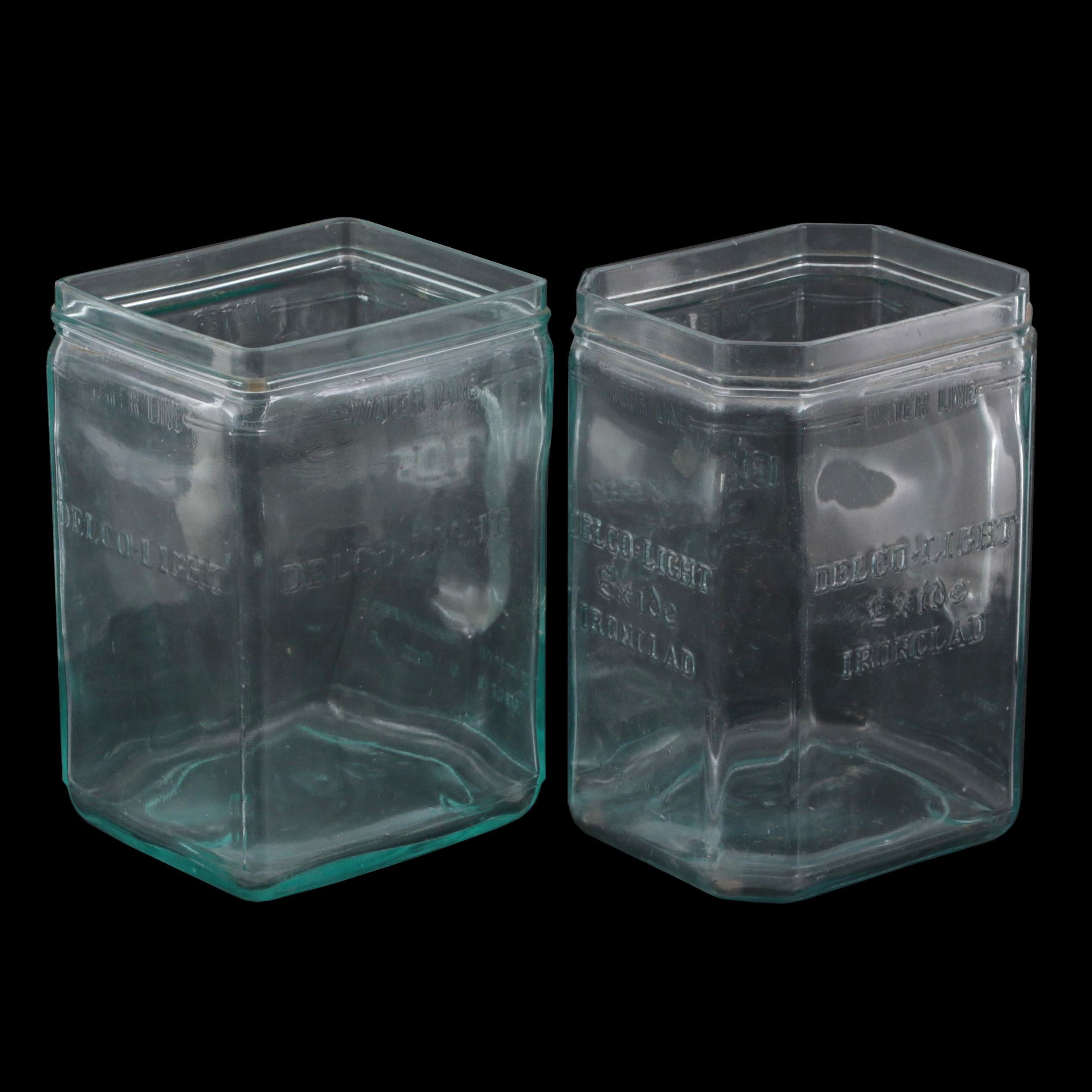 Delco-Light Exide Ironclad Aqua Glass Battery Jars, Early/Mid 20th Century
