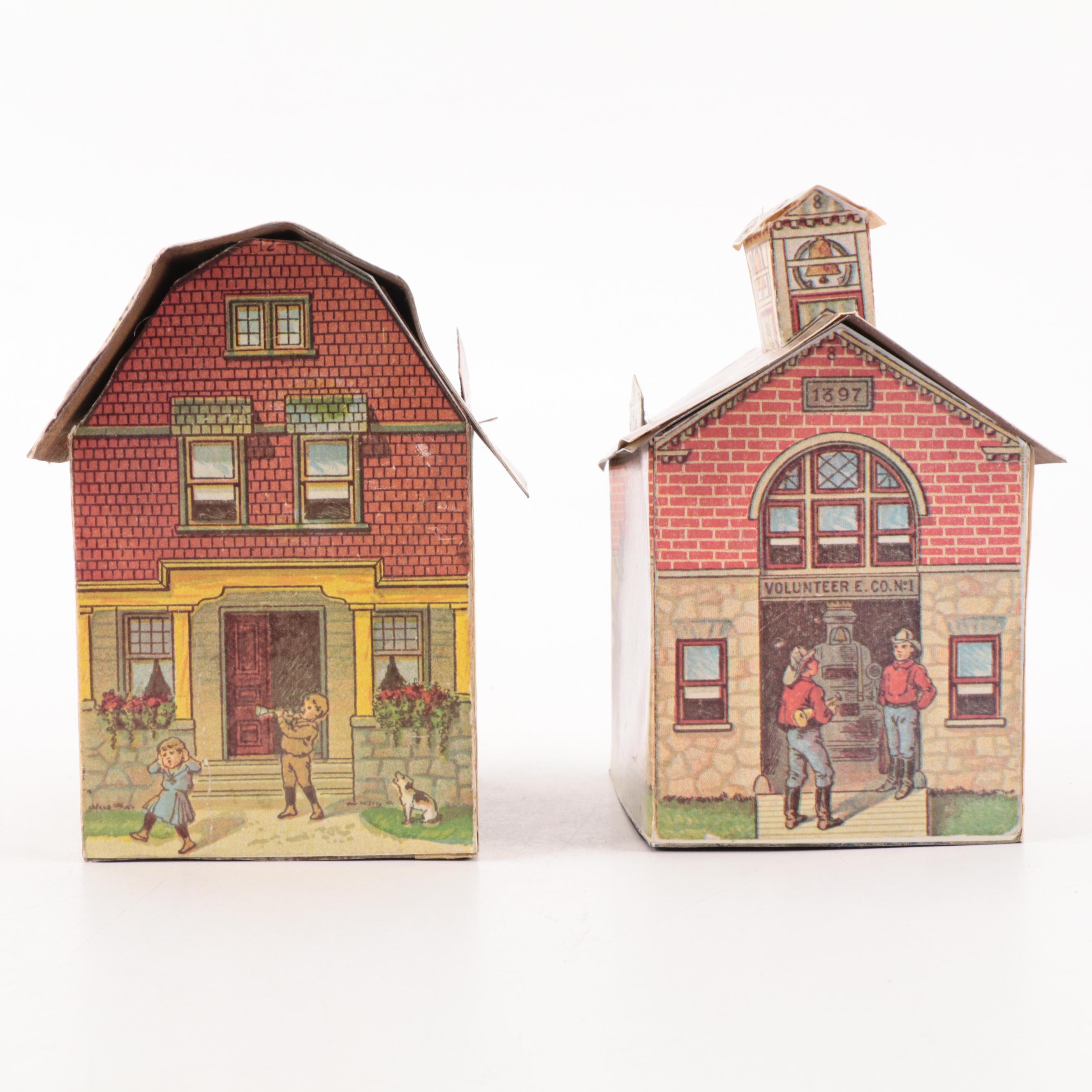 McLoughlin Bros "Pretty Village" Tin and Paper Model Houses, Early 20th Century