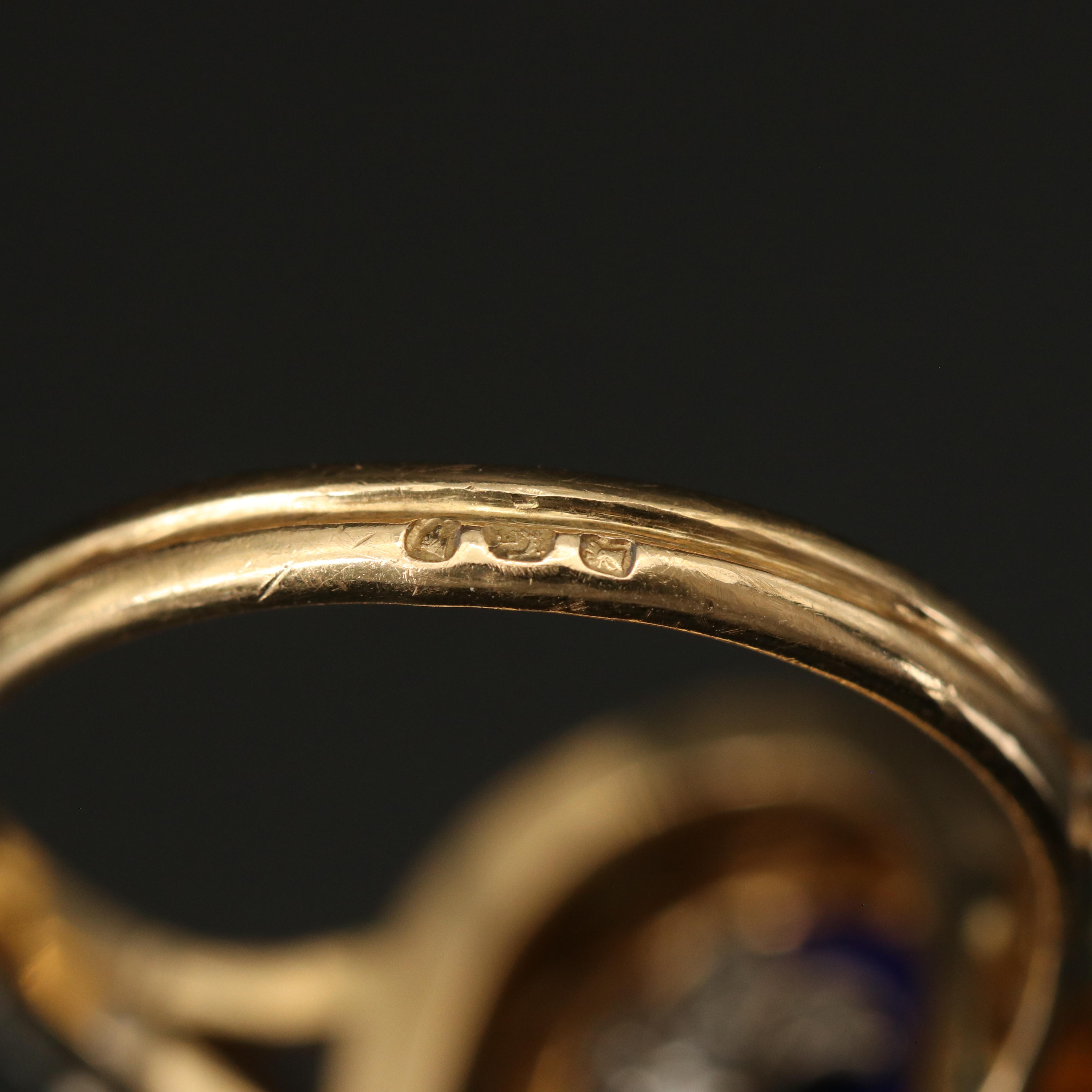 Vintage Portuguese 19K Diamond and Enamel Flip Ring with 900 Silver Accents