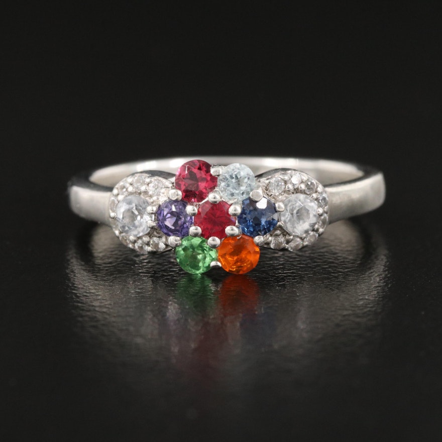 Sterling Silver Sapphire, Fire Opal and Topaz Ring