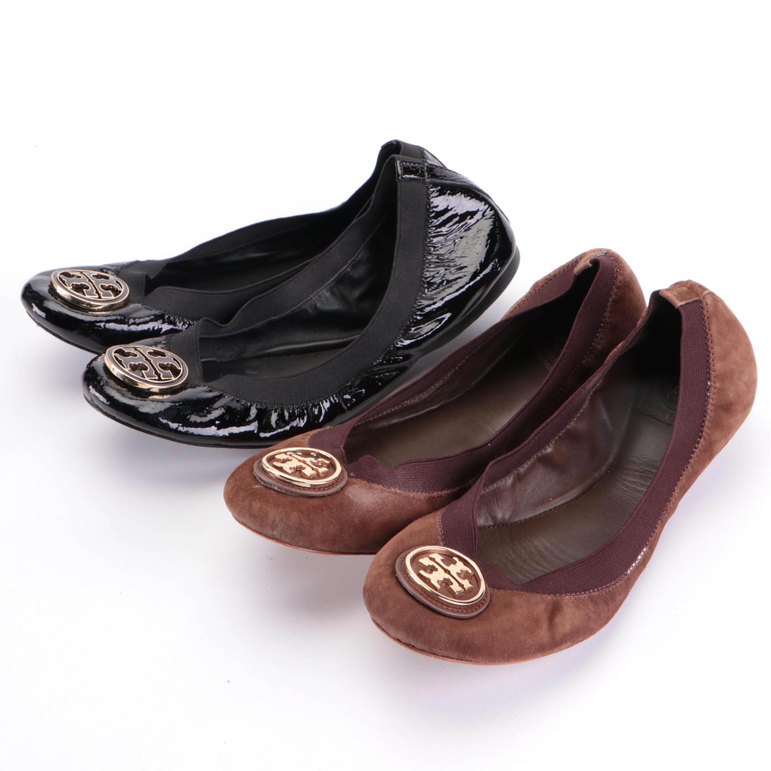 Tory Burch Caroline Flats in Patent Leather and Suede