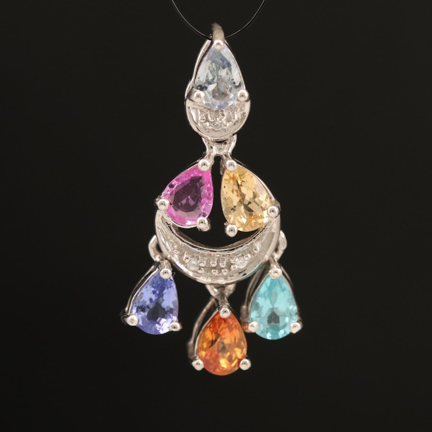 Sterling Crescent Pendant Including Tanzanite, Apatite and Pink Sapphire
