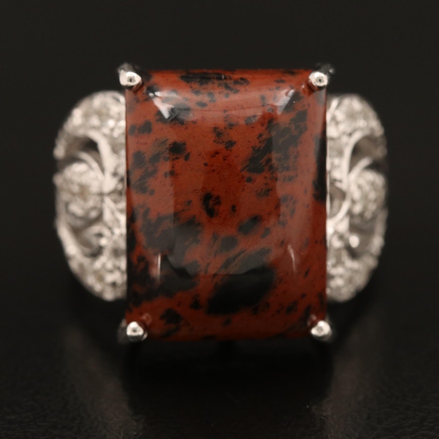 Sterling Mahogany Obsidian and White Topaz Ring
