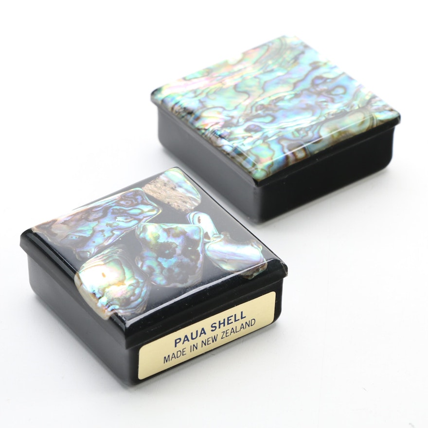 New Zealand Paua Shell Abalone and Metal Trinket Boxes