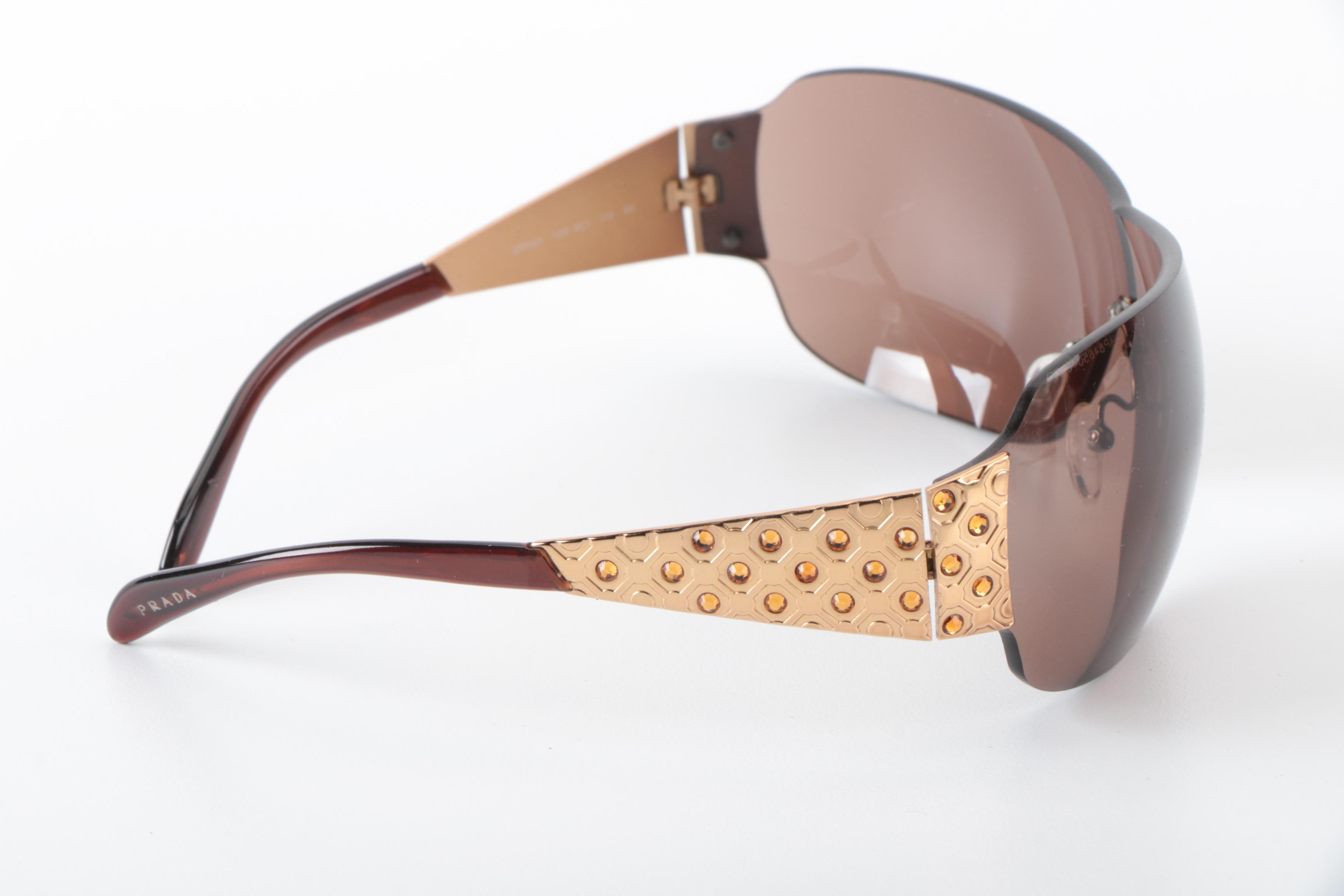 Prada Embellished Shield Sunglasses with Case