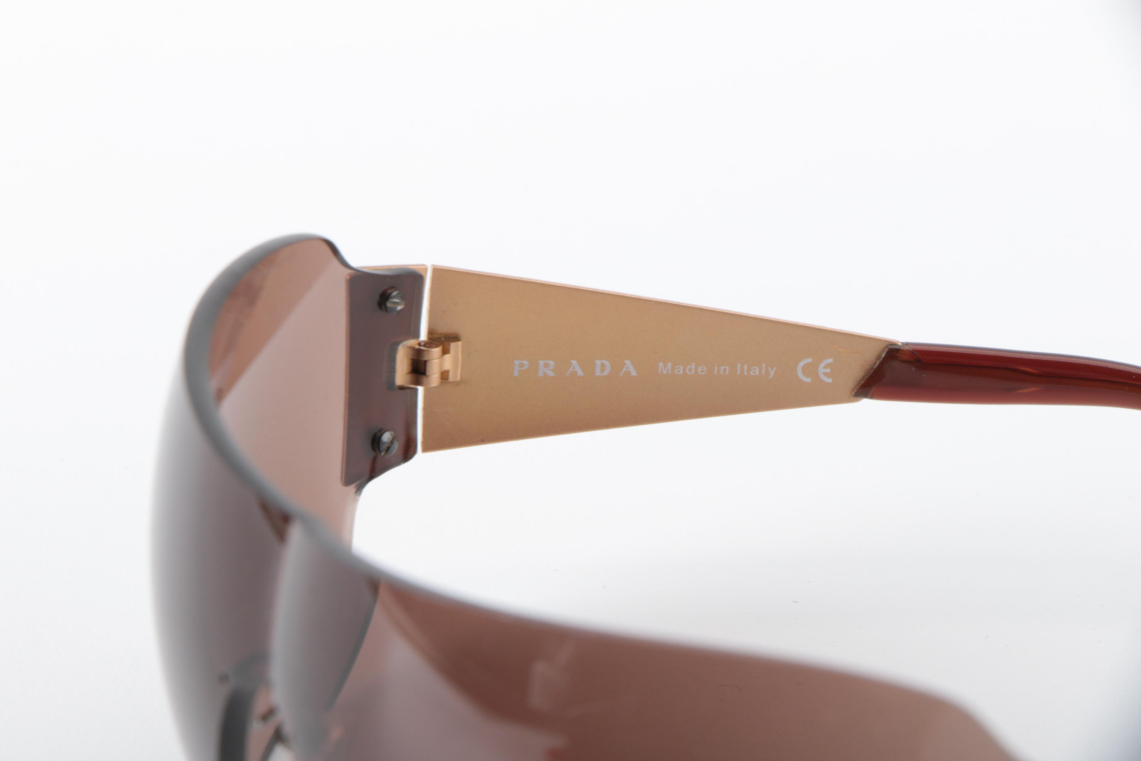 Prada Embellished Shield Sunglasses with Case