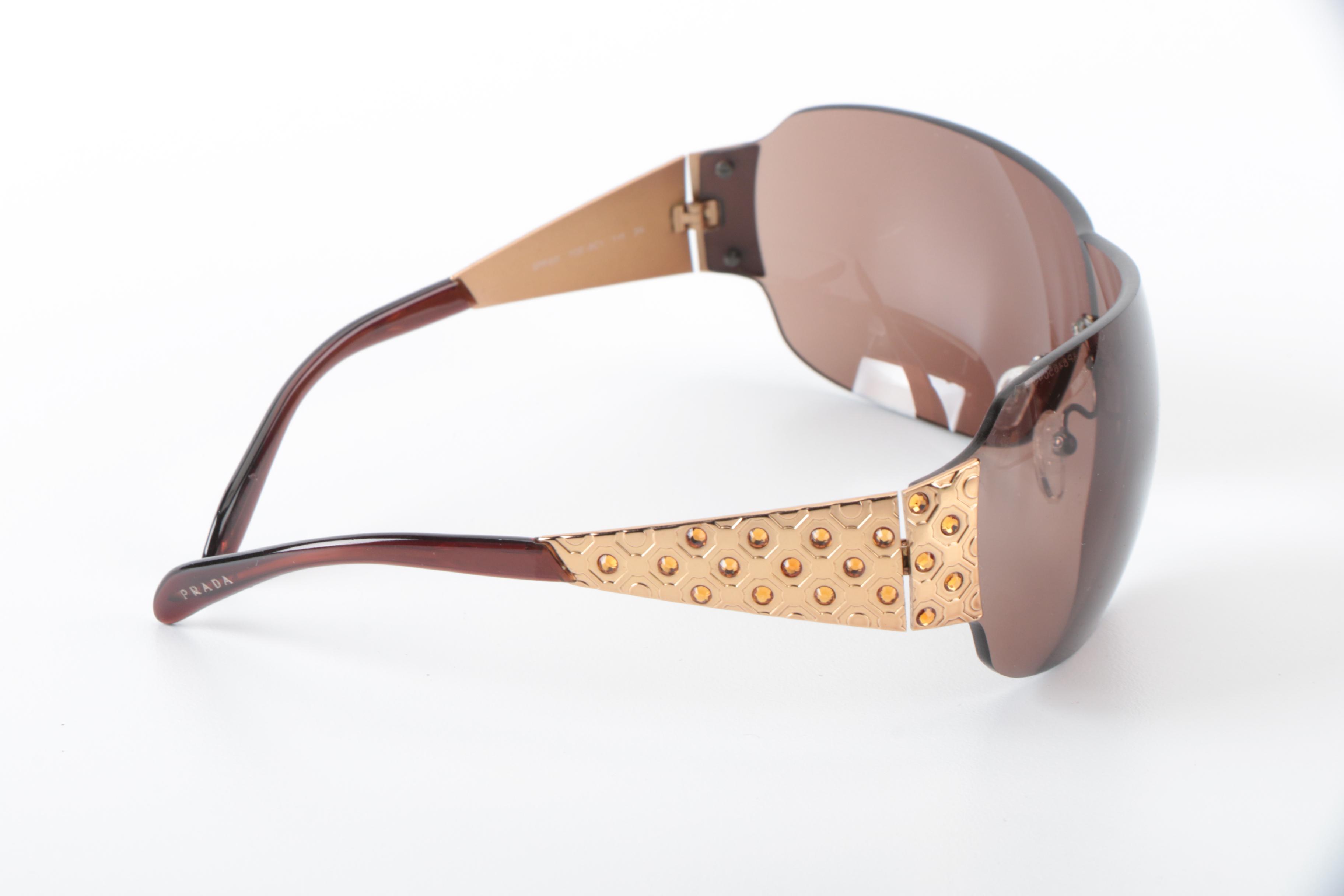 Prada Embellished Shield Sunglasses with Case