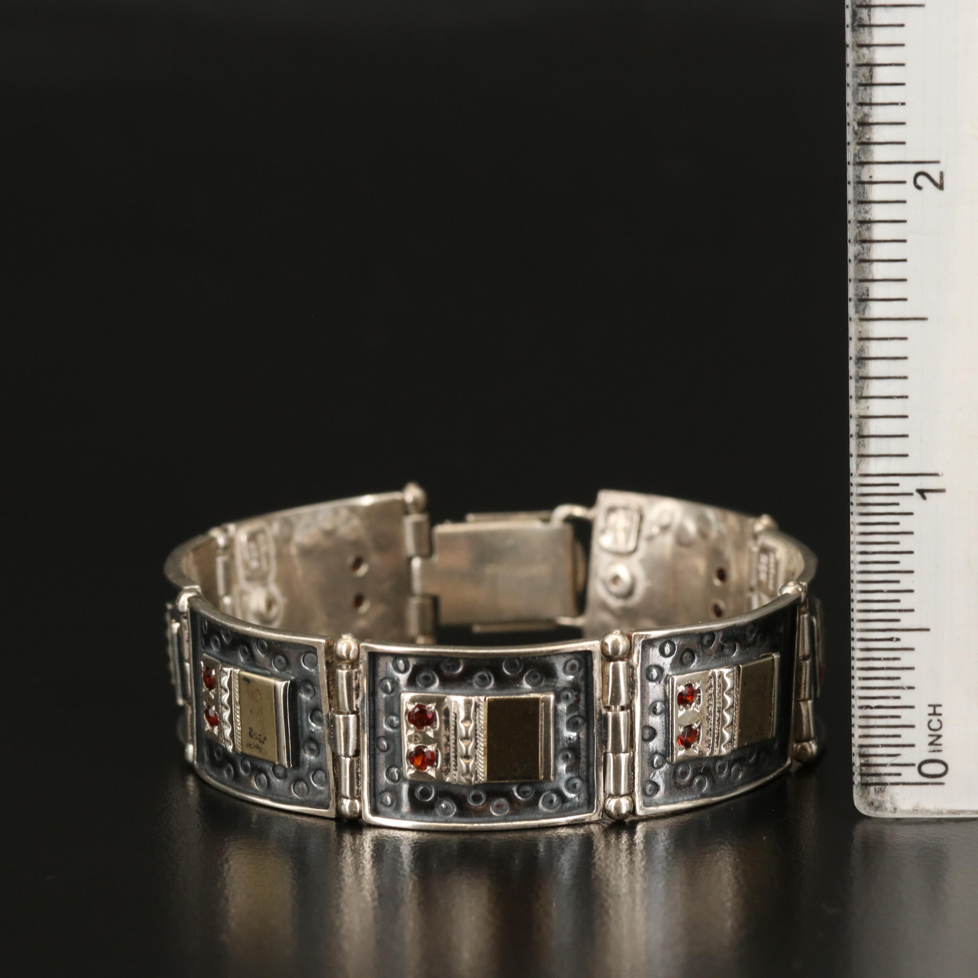 Sterling Garnet Panel Bracelet and Earring Set