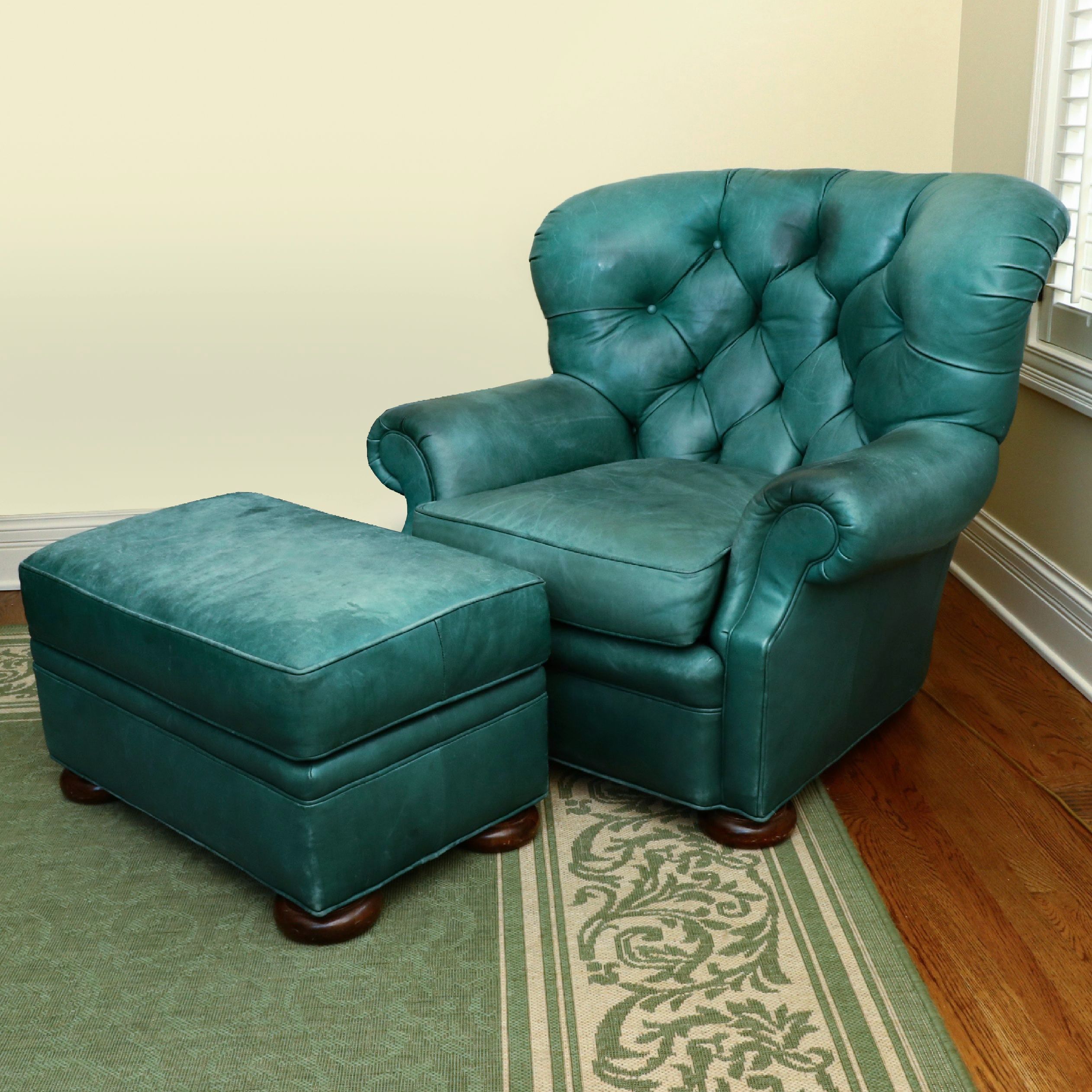 Whittemore-Sherrill Tufted Back Leather Poet's Chair and Ottoman
