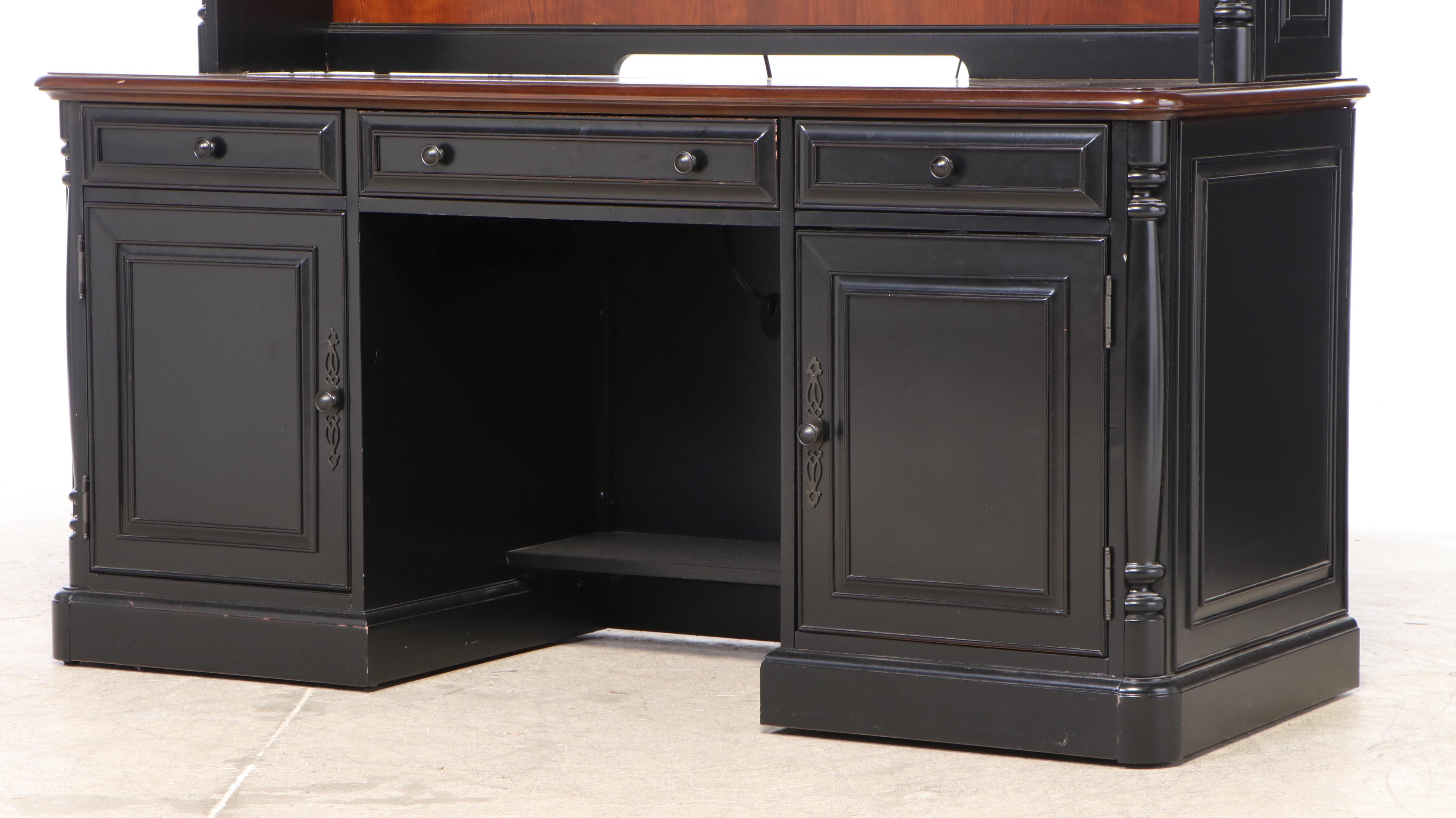 Havertys "Westbury" Cherrywood and Parcel-Ebonized Desk with Hutch
