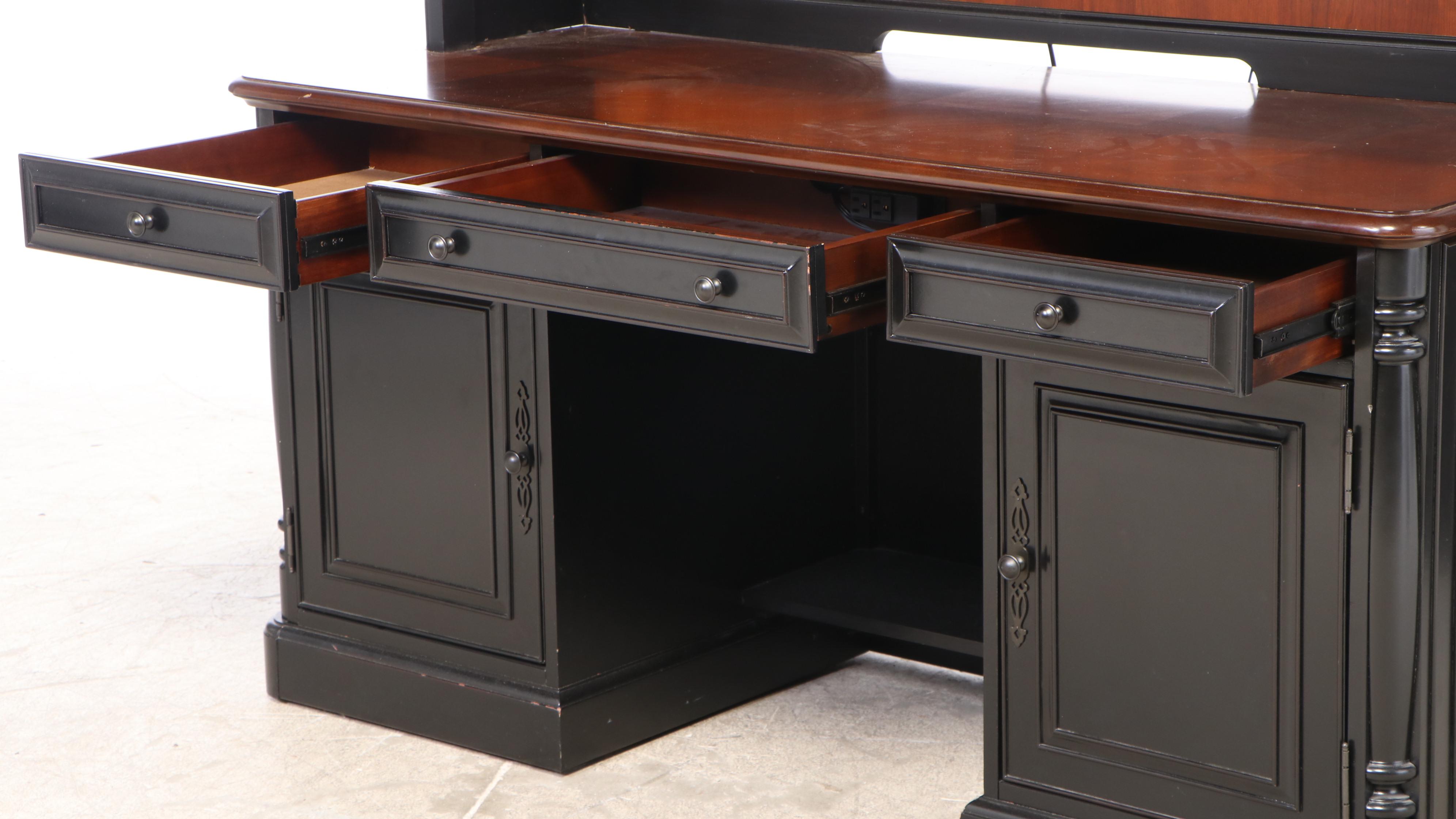 Havertys "Westbury" Cherrywood and Parcel-Ebonized Desk with Hutch