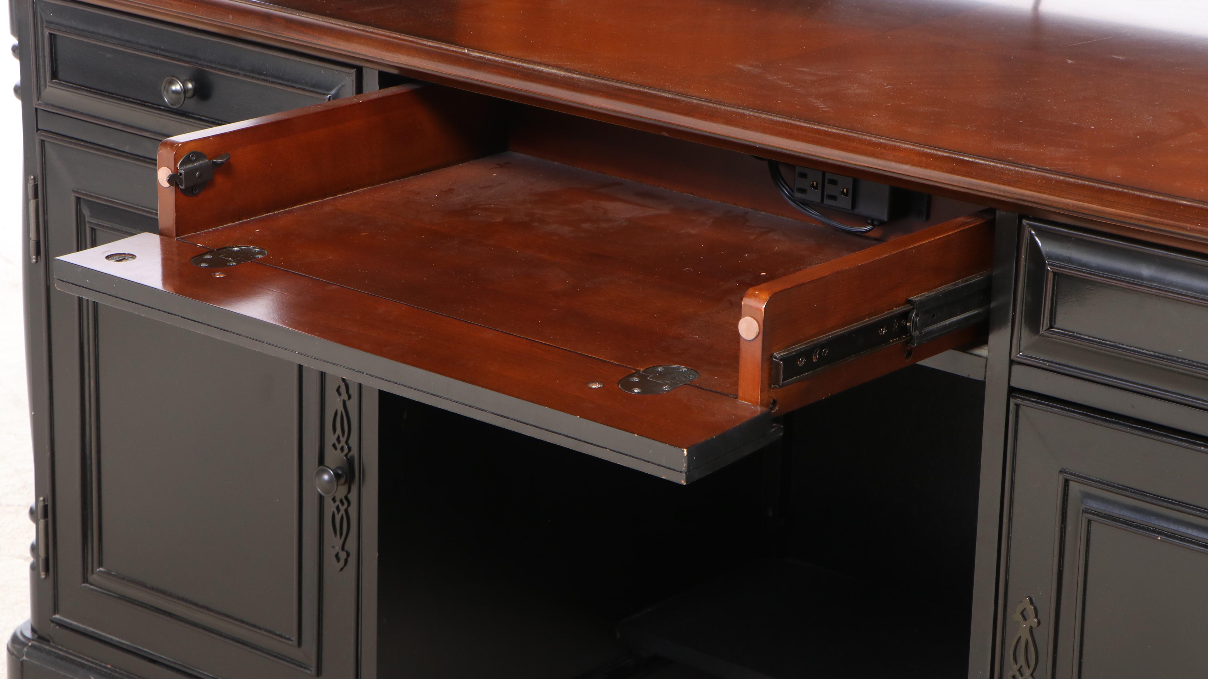 Havertys "Westbury" Cherrywood and Parcel-Ebonized Desk with Hutch
