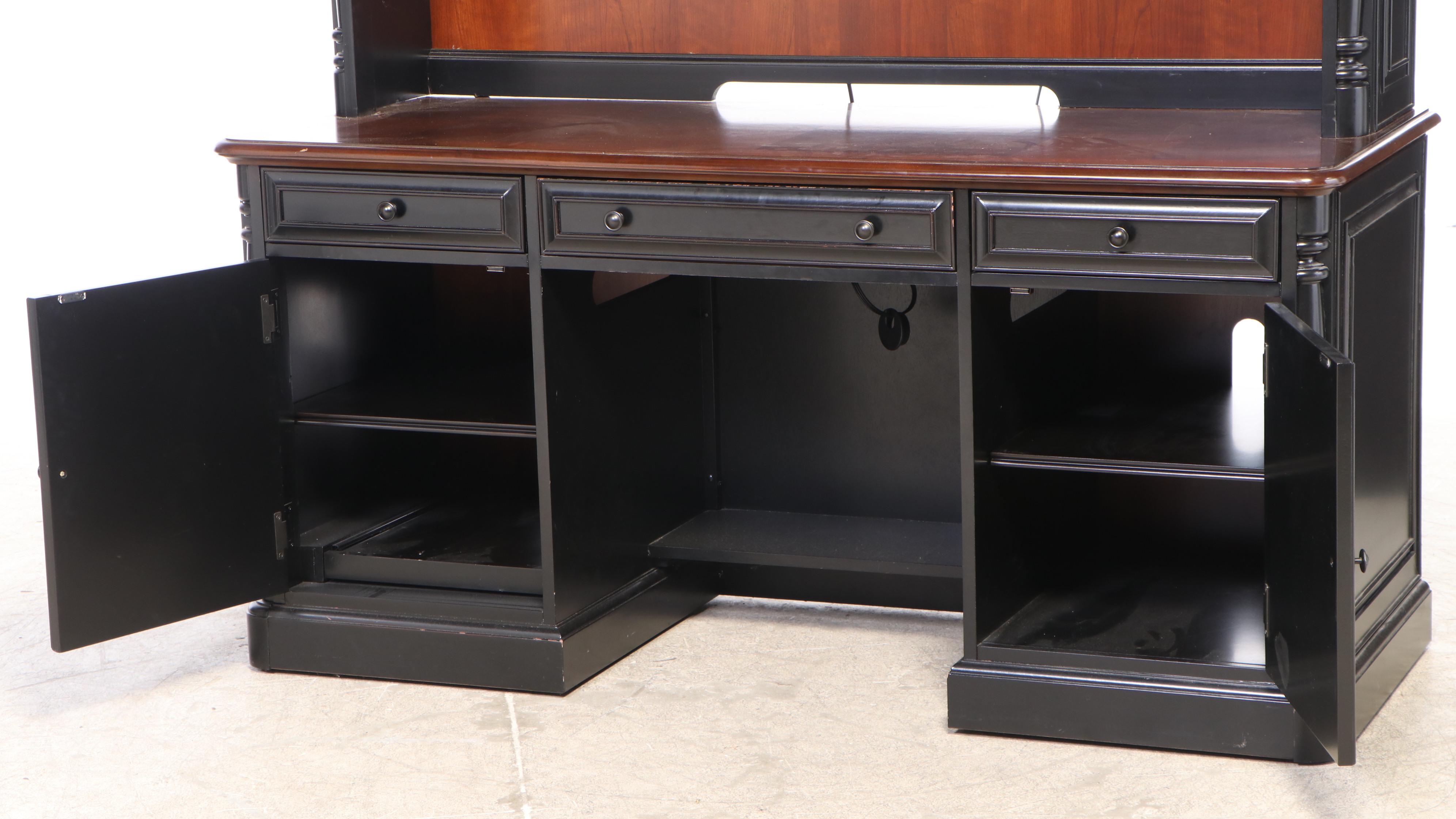 Havertys "Westbury" Cherrywood and Parcel-Ebonized Desk with Hutch