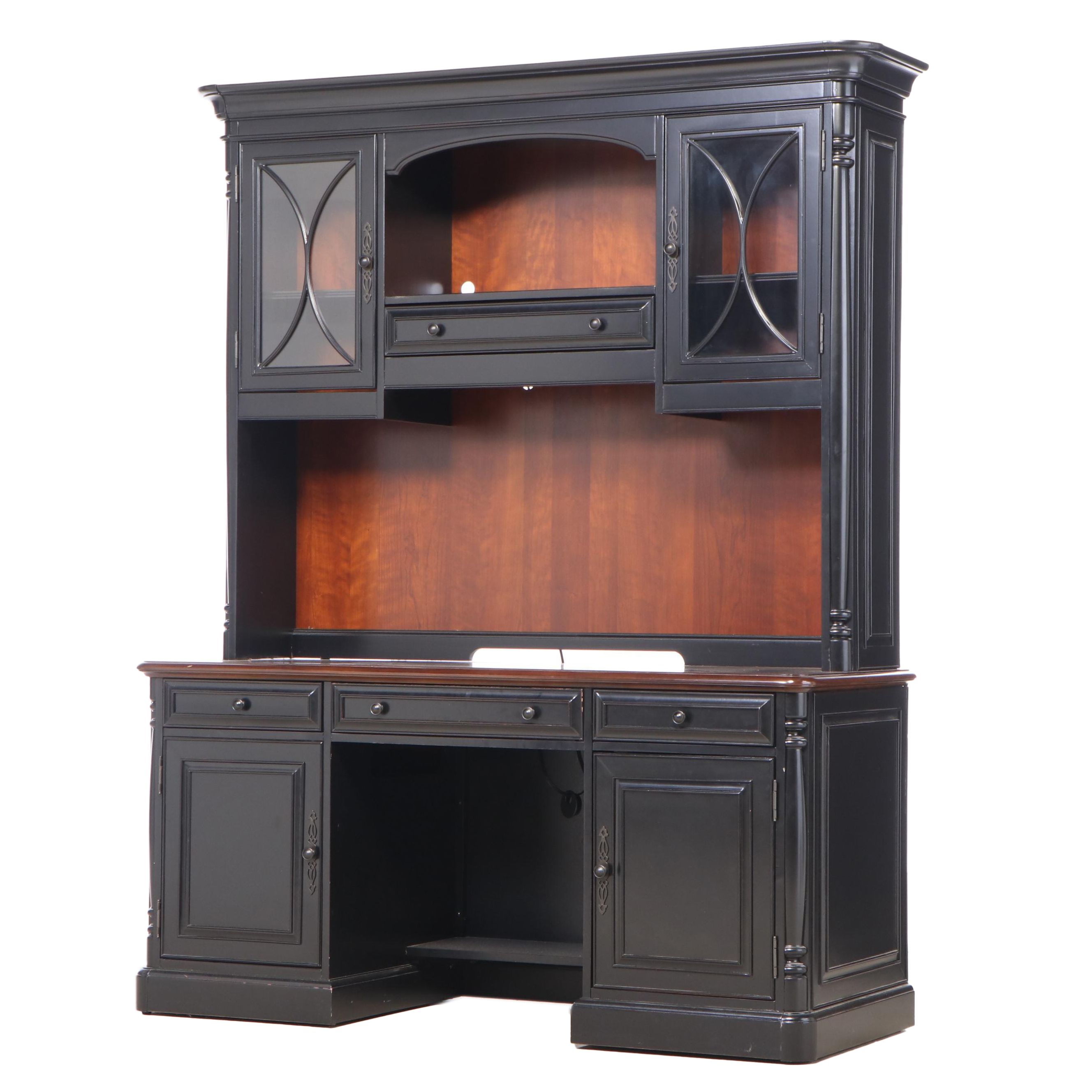 Havertys "Westbury" Cherrywood and Parcel-Ebonized Desk with Hutch