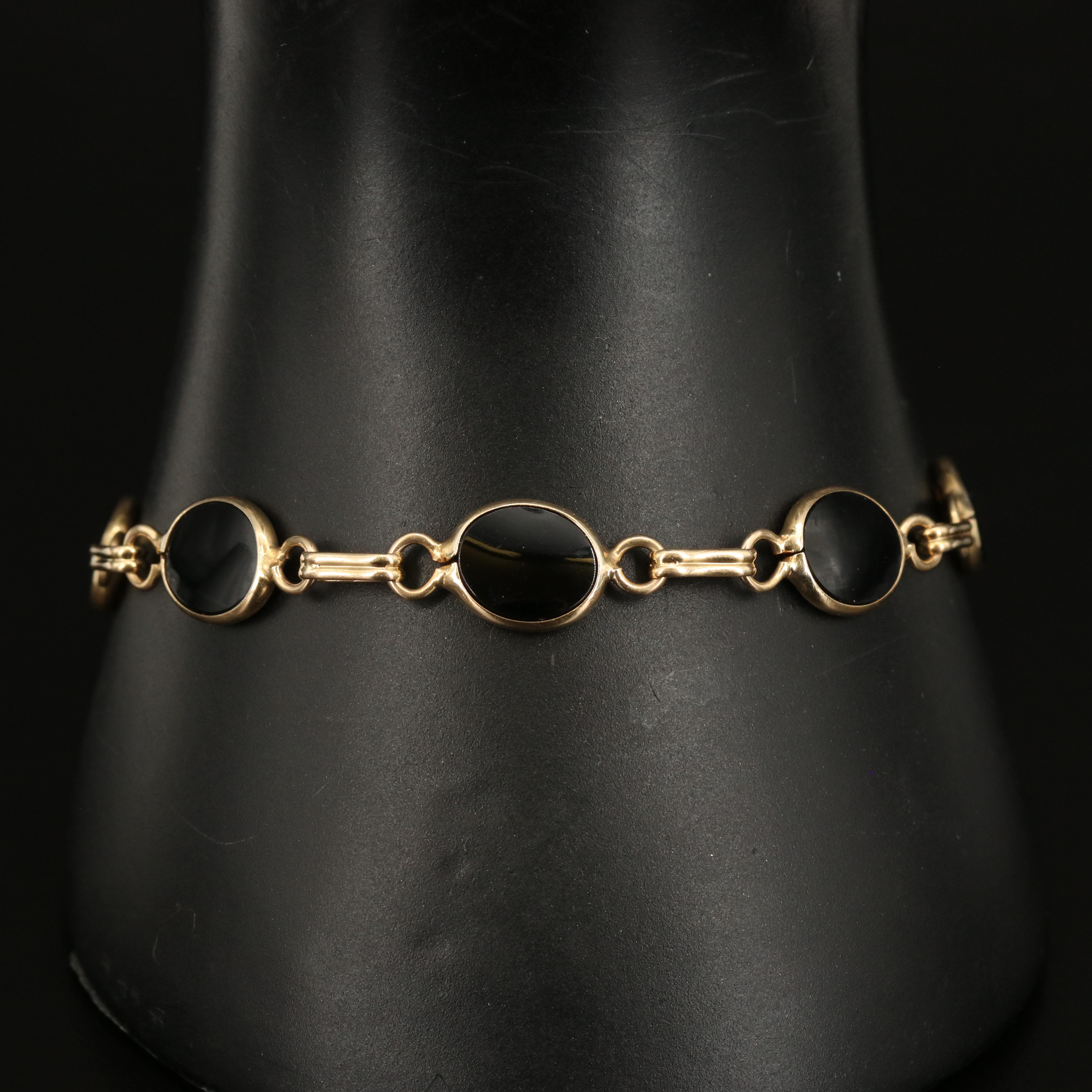 14K Black Onyx Link Bracelet