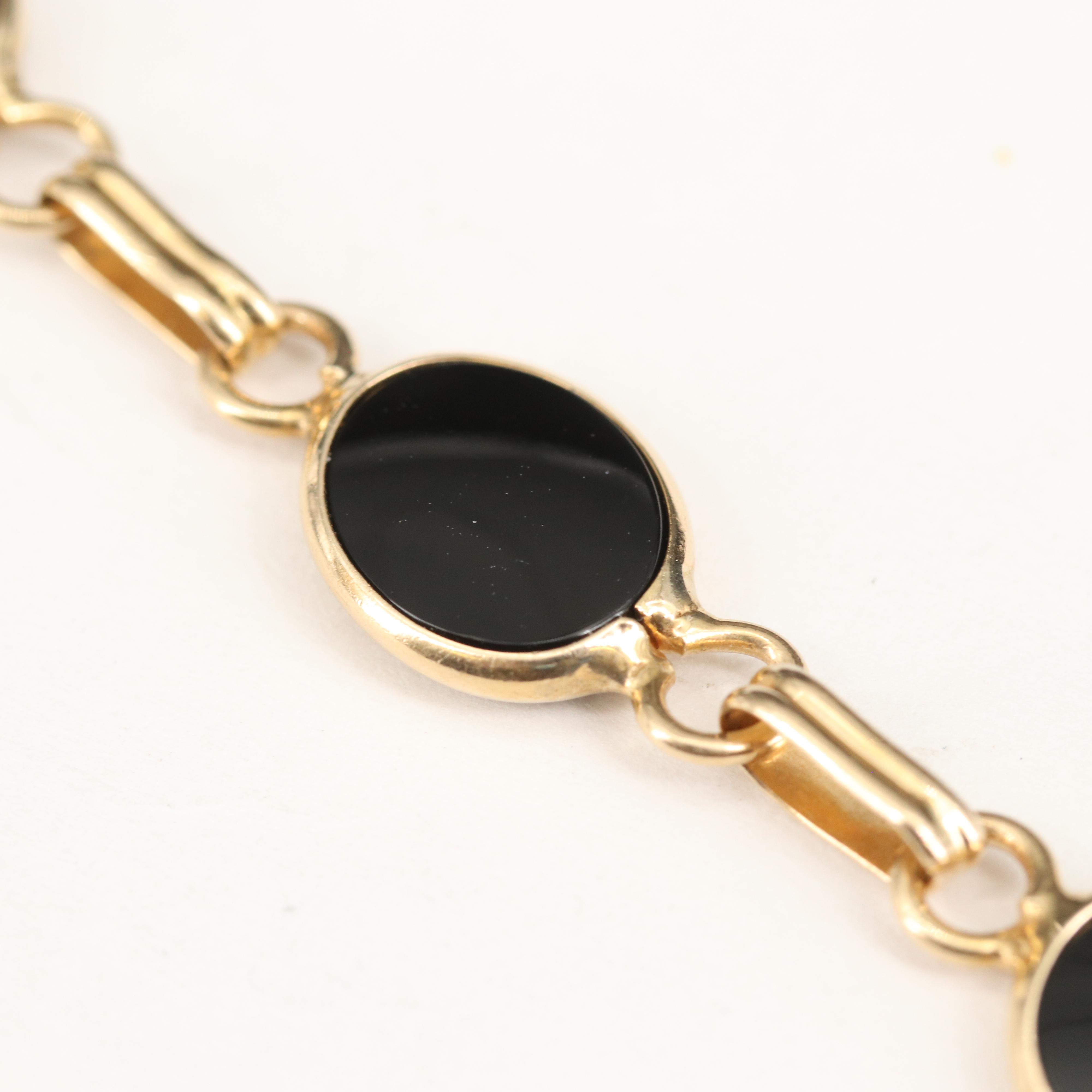 14K Black Onyx Link Bracelet