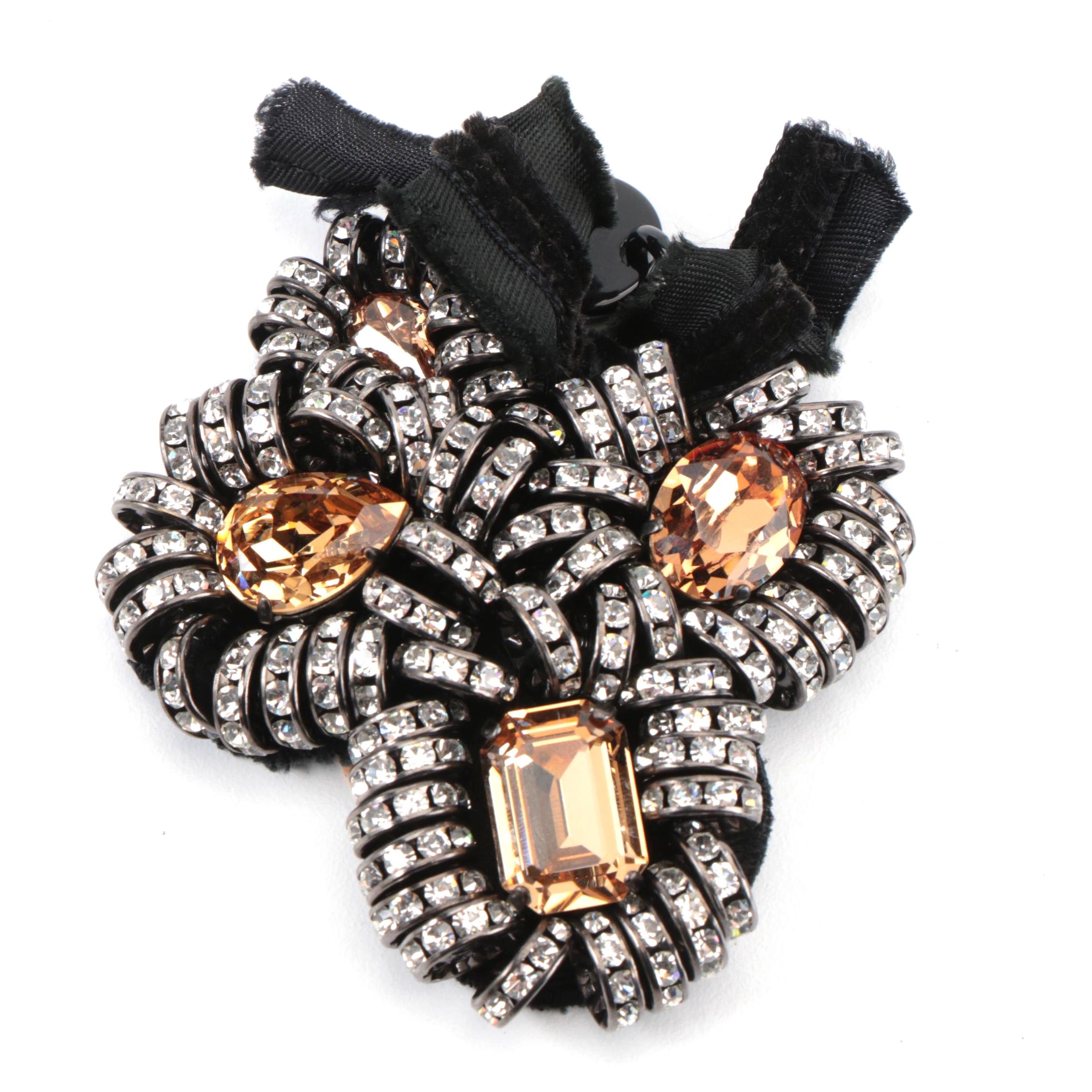 Prada Foil Back Crystal Embellished Brooch with Bow Detail