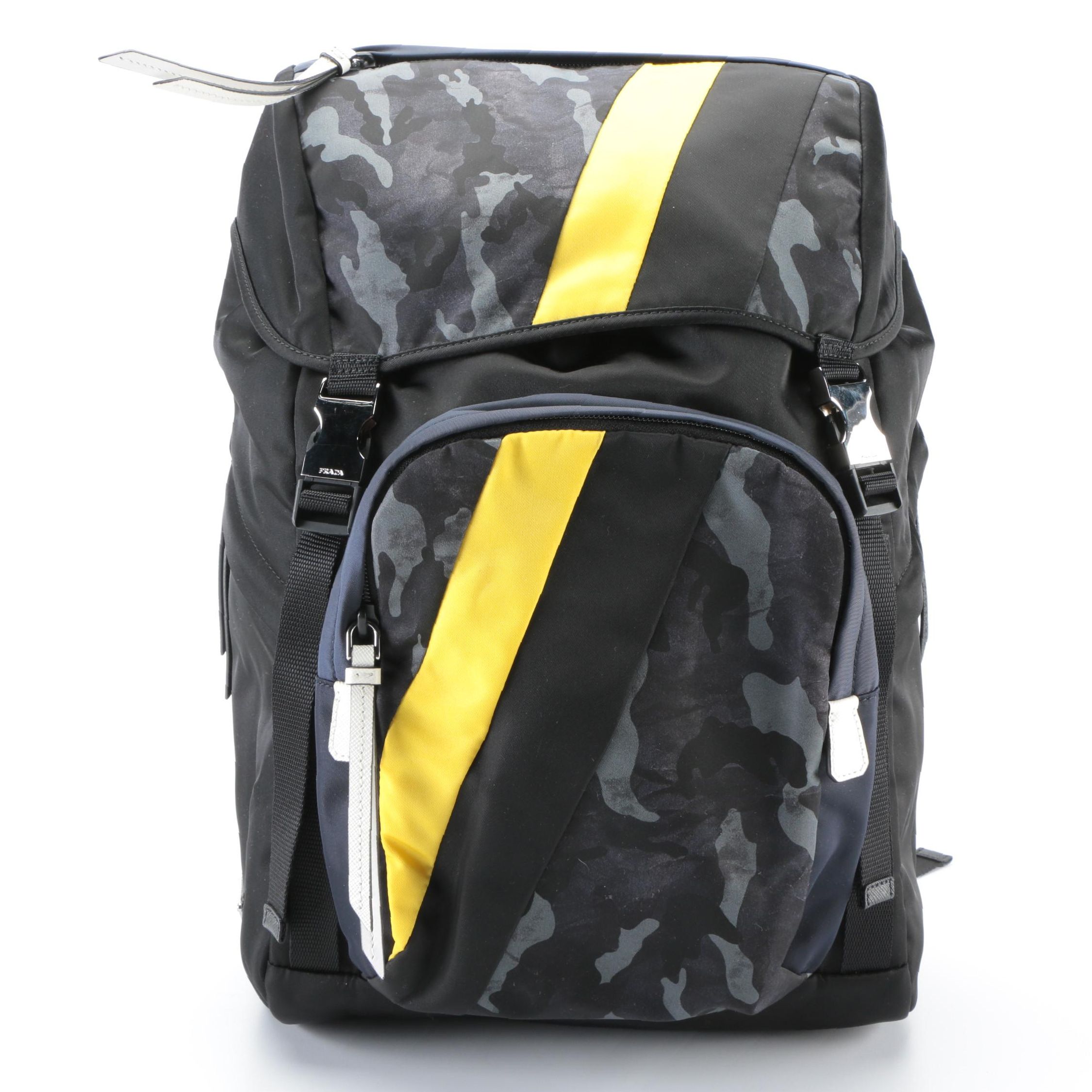Prada Rucksack Backpack in Black Tessuto Nylon, Multicolor, and Camo Patch