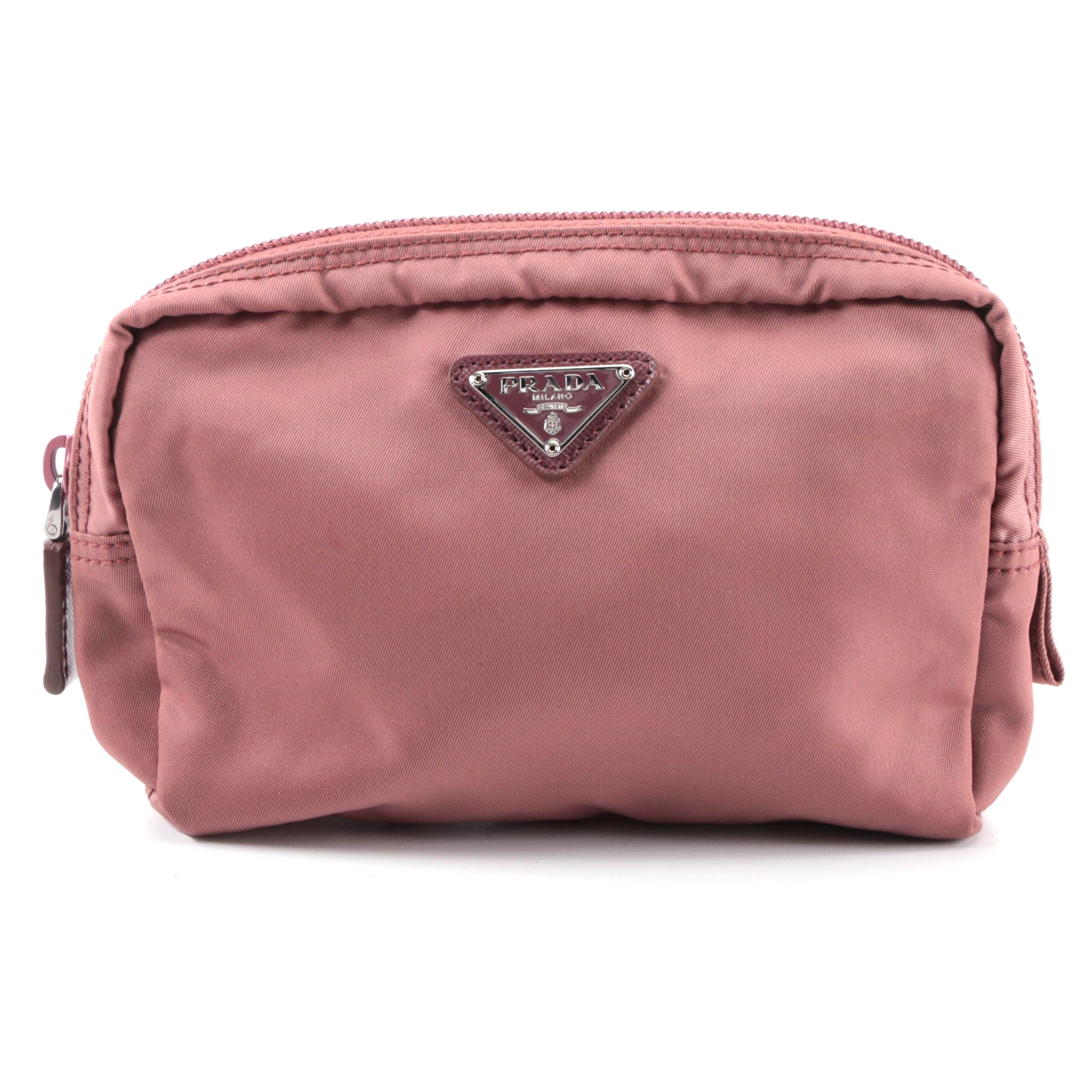 Prada Cosmetic Pouch in Blush Rose Tessuto Nylon with Saffiano Leather Trim