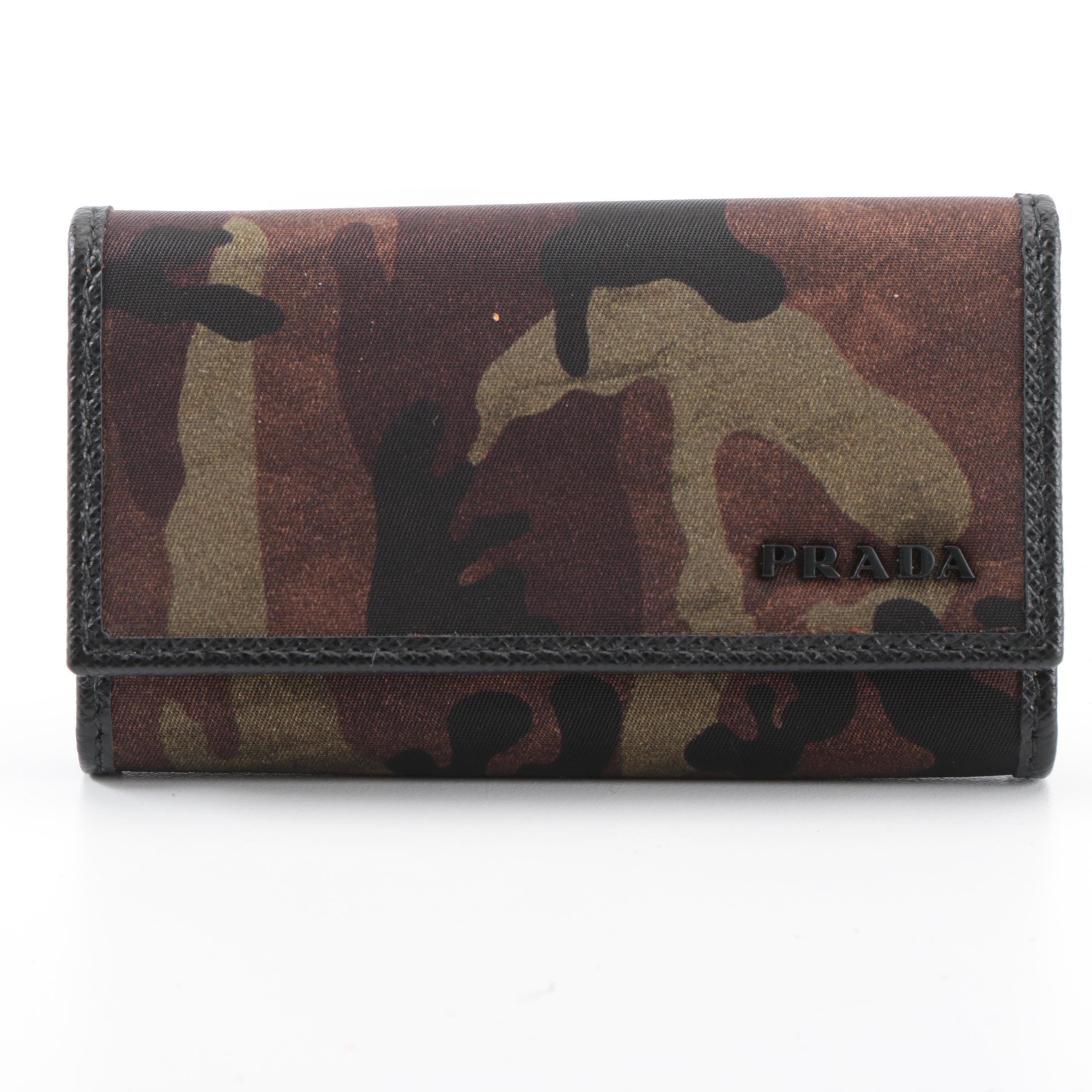 Prada Six-Key Holder in Camouflage Tessuto Nylon and Saffiano Leather