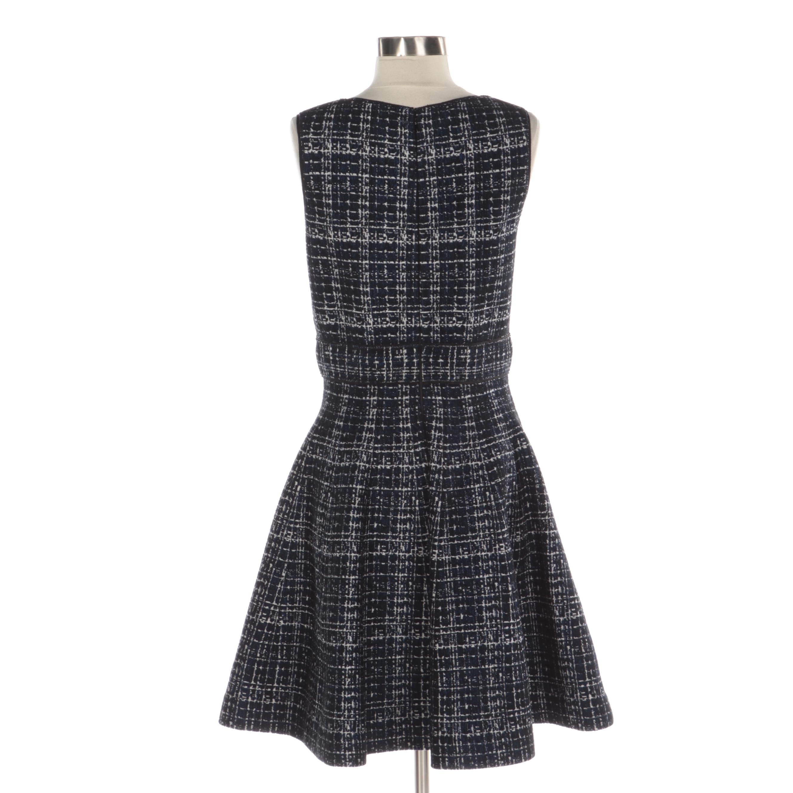 Prada Sleeveless Navy Tweed Dress with V-Cut Neckline