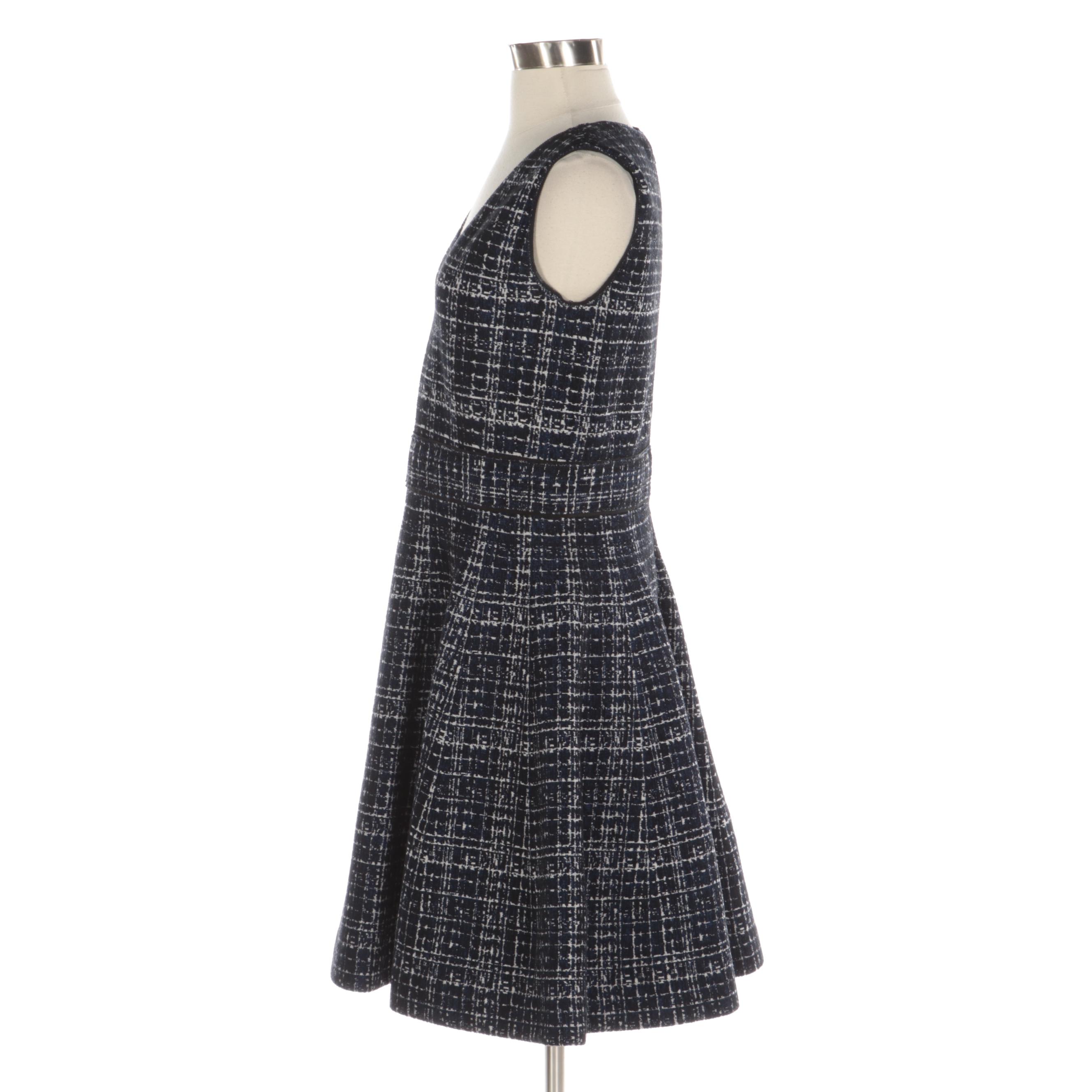 Prada Sleeveless Navy Tweed Dress with V-Cut Neckline