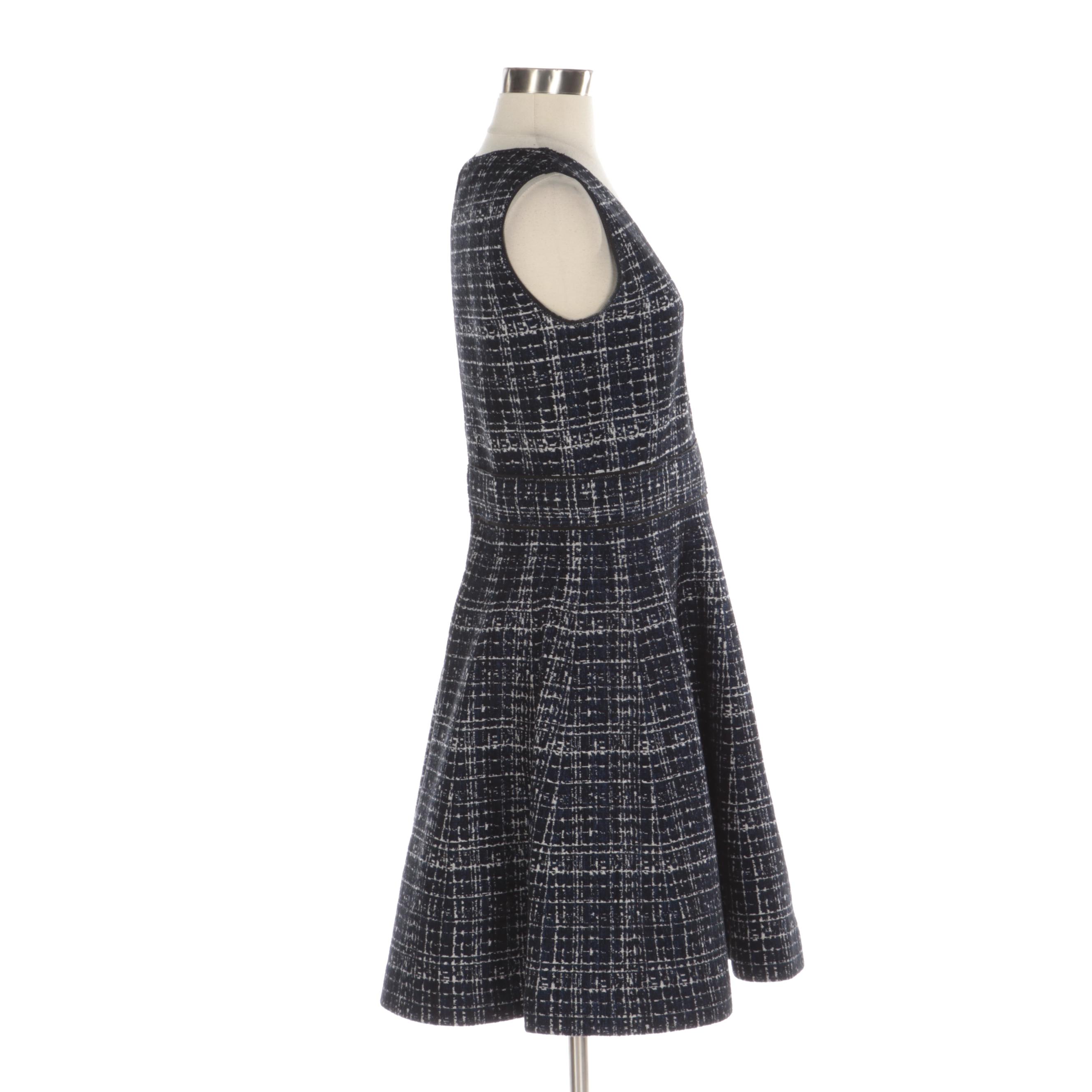 Prada Sleeveless Navy Tweed Dress with V-Cut Neckline