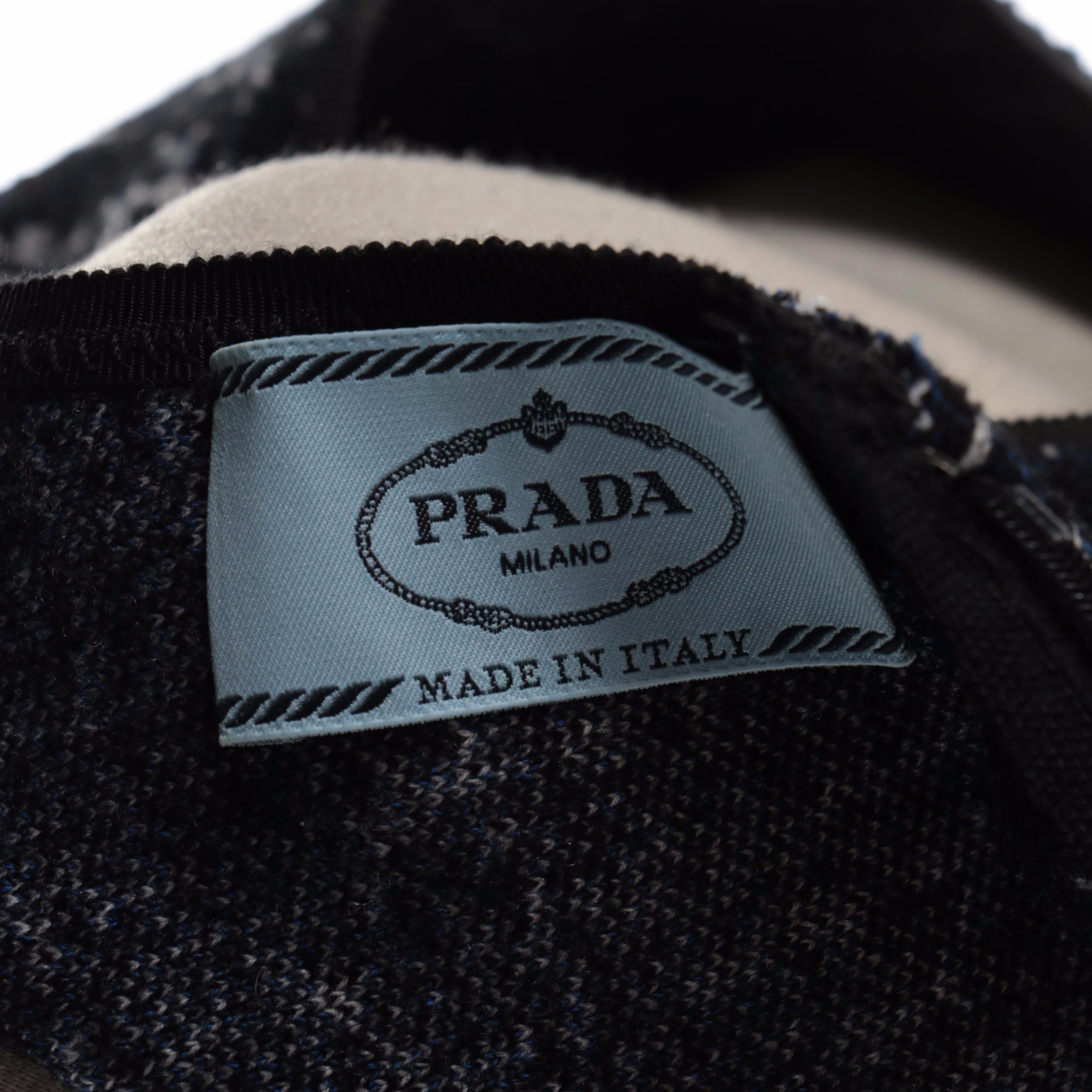 Prada Sleeveless Navy Tweed Dress with V-Cut Neckline