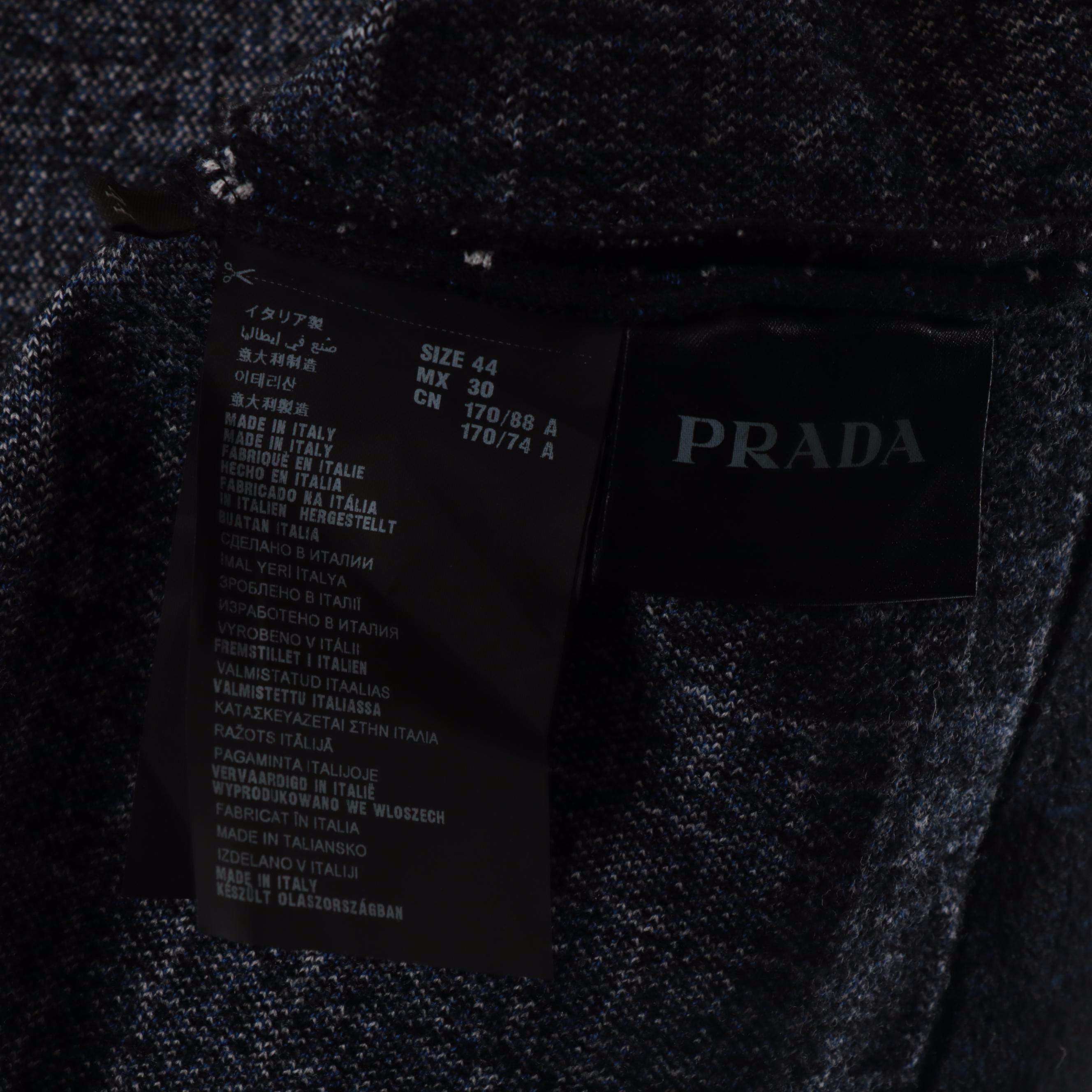 Prada Sleeveless Navy Tweed Dress with V-Cut Neckline