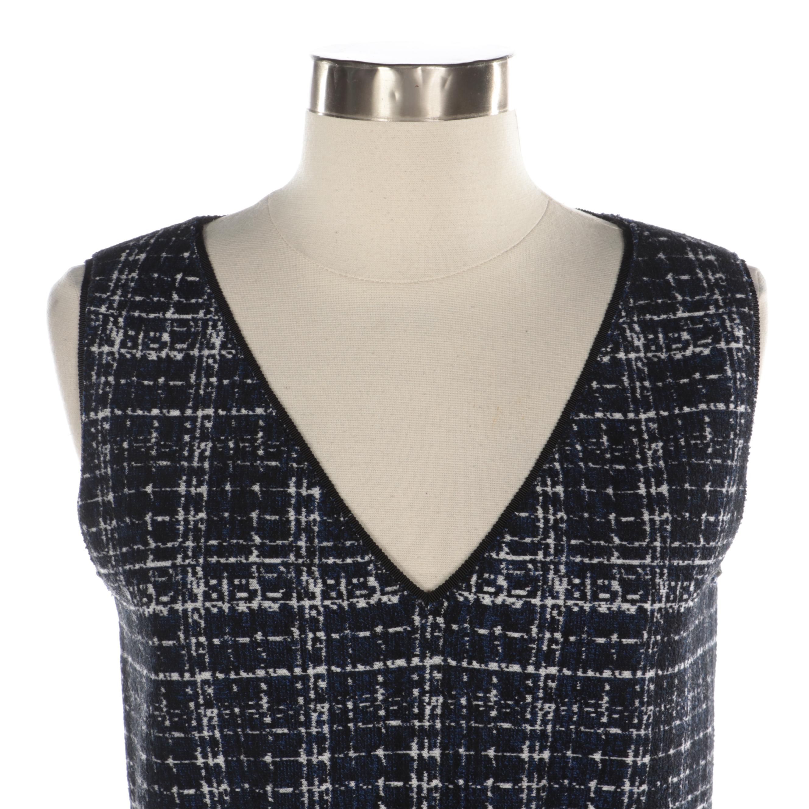 Prada Sleeveless Navy Tweed Dress with V-Cut Neckline