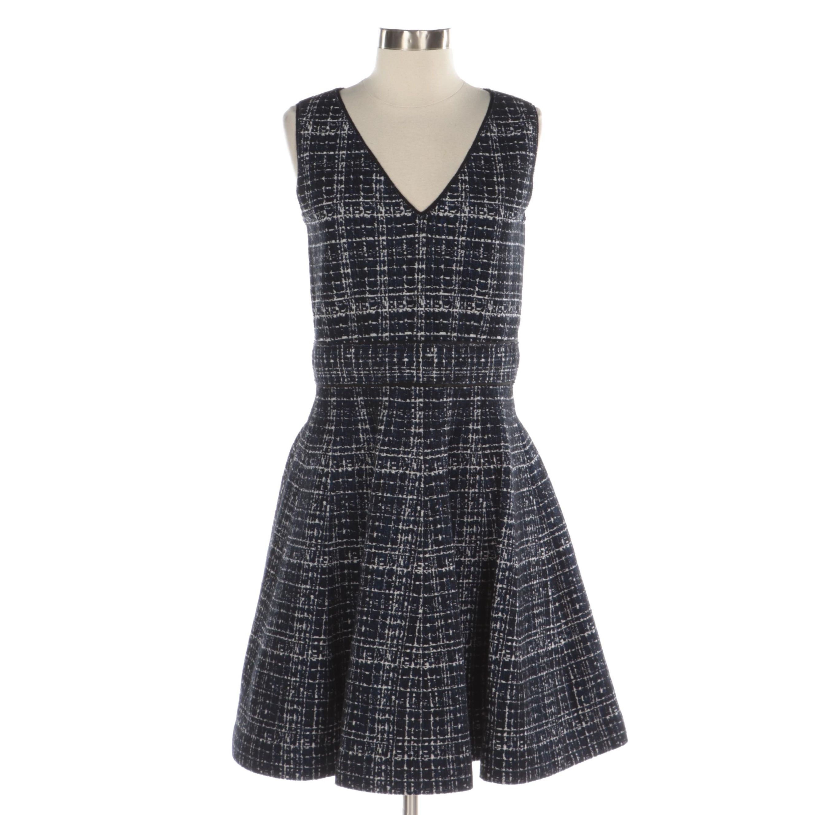 Prada Sleeveless Navy Tweed Dress with V-Cut Neckline