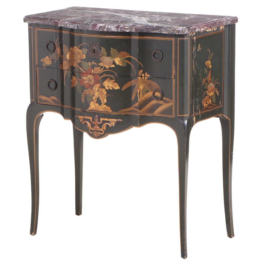 John Widdicomb Co. Louis XV Style Chinoiserie-Decorated Marble Top Commode