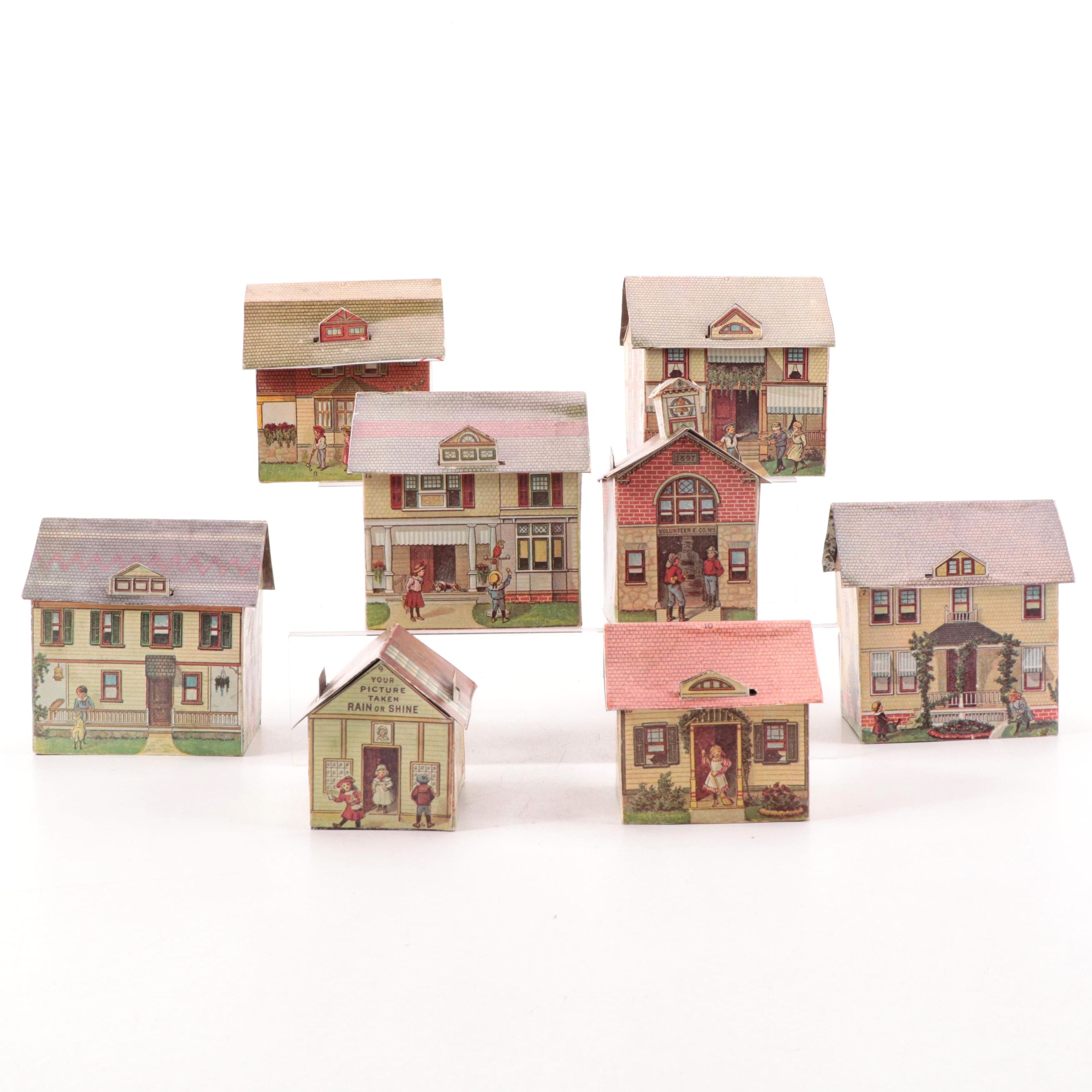 McLoughlin Bros "Pretty Village" Tin and Paper Model Houses, Early 20th Century