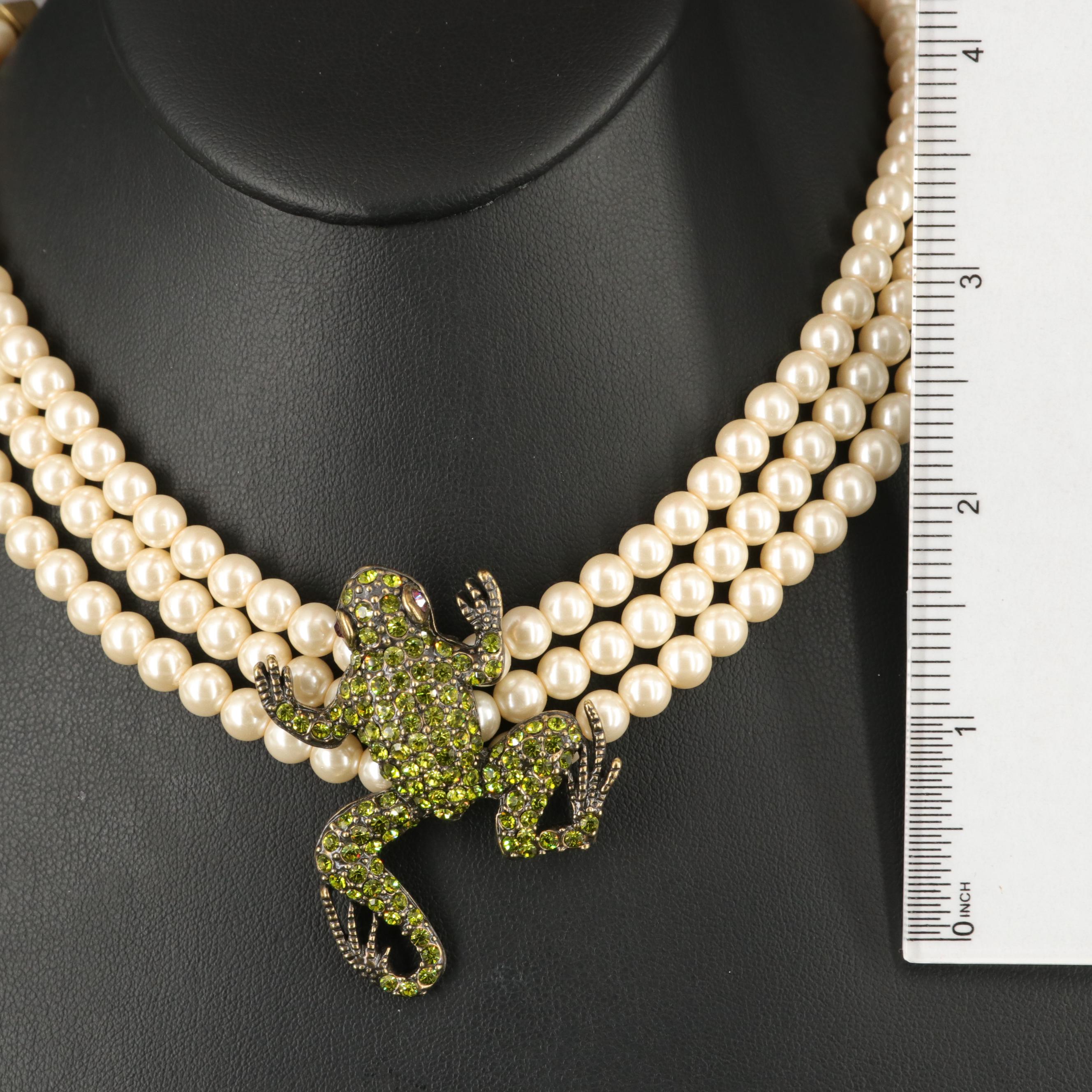 Heidi Daus Frog Multi Strand Pearl and Glass Necklace