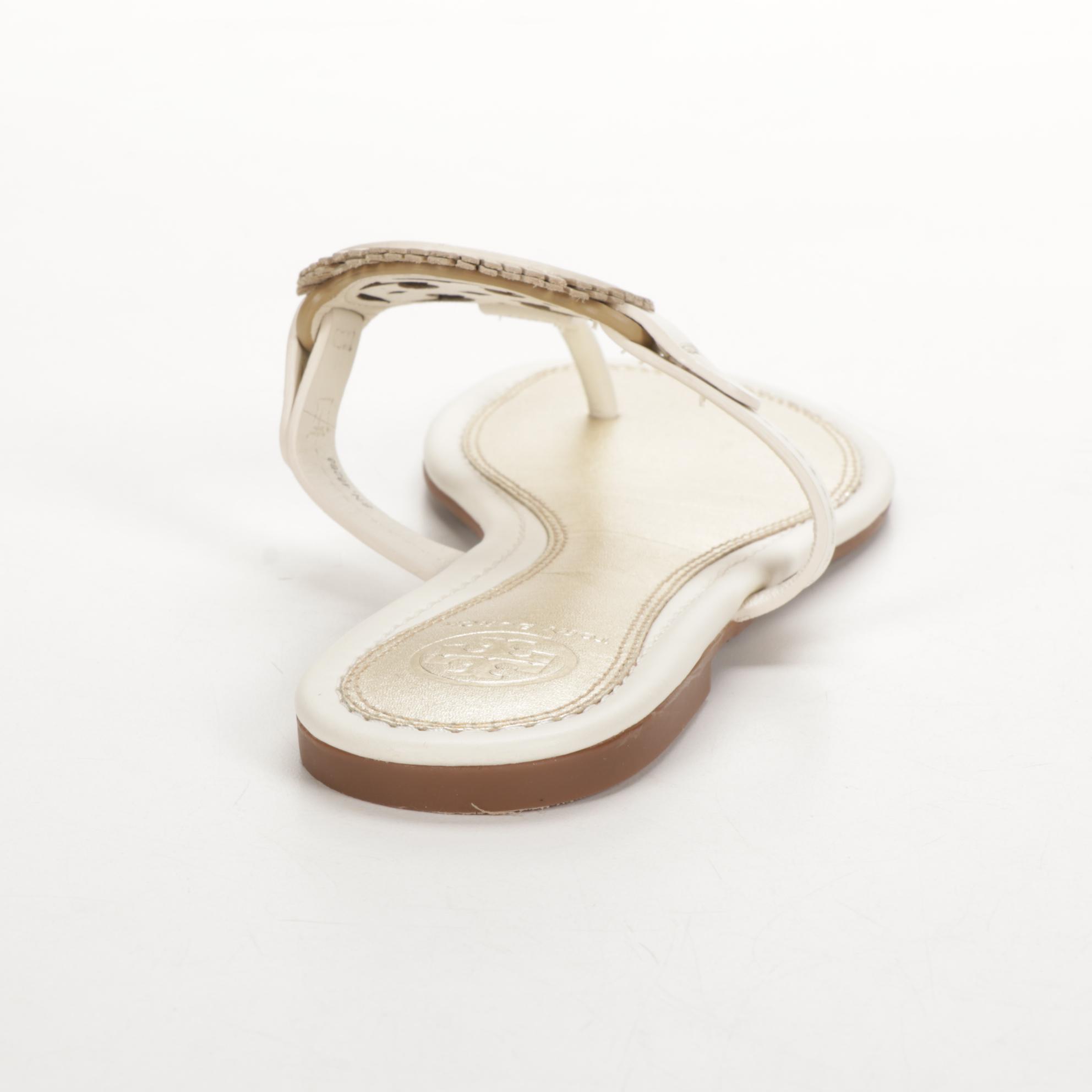 Tory Burch Logo Sandals in Off-White and Gold Metallic