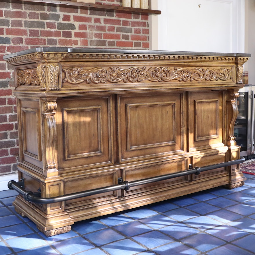 Pulaski Furniture Carved Oak Stone-Top Bar with Speaker System