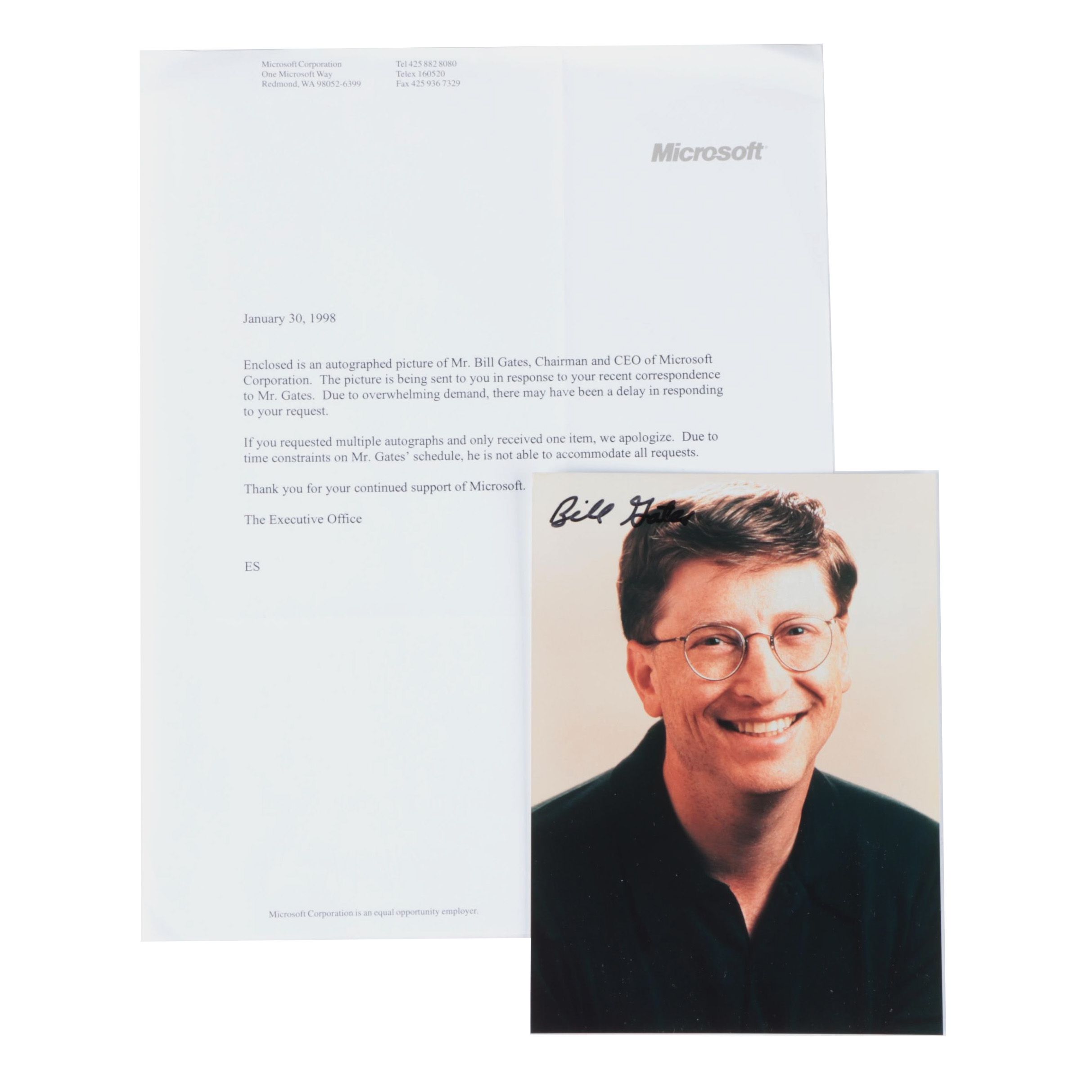 Bill Gates Signed Photograph with Microsoft Letter, 1998