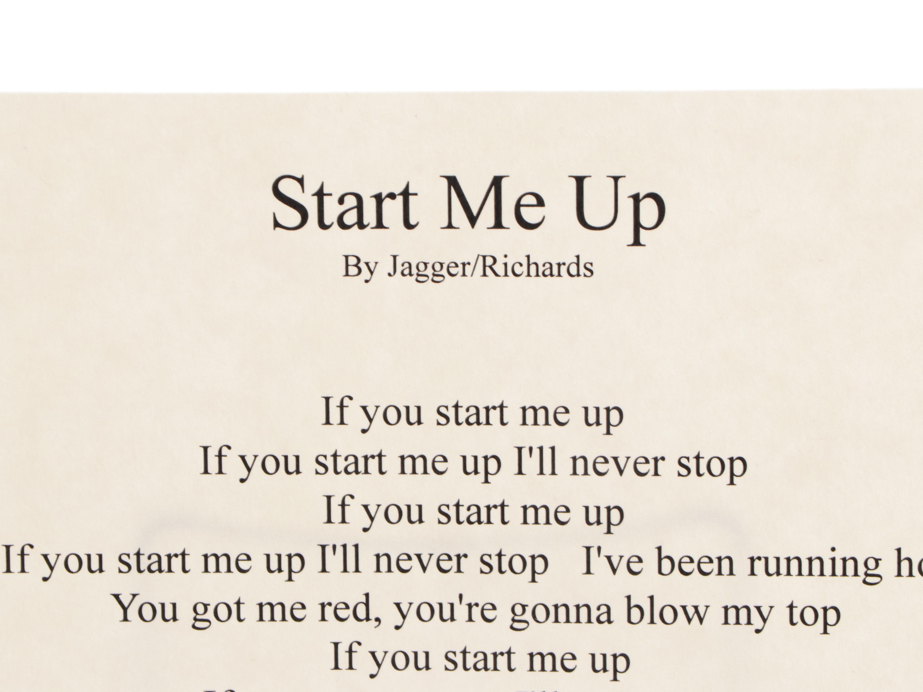 Mick Jagger Signed "Start Me Up" Lyric Sheet, Global COA