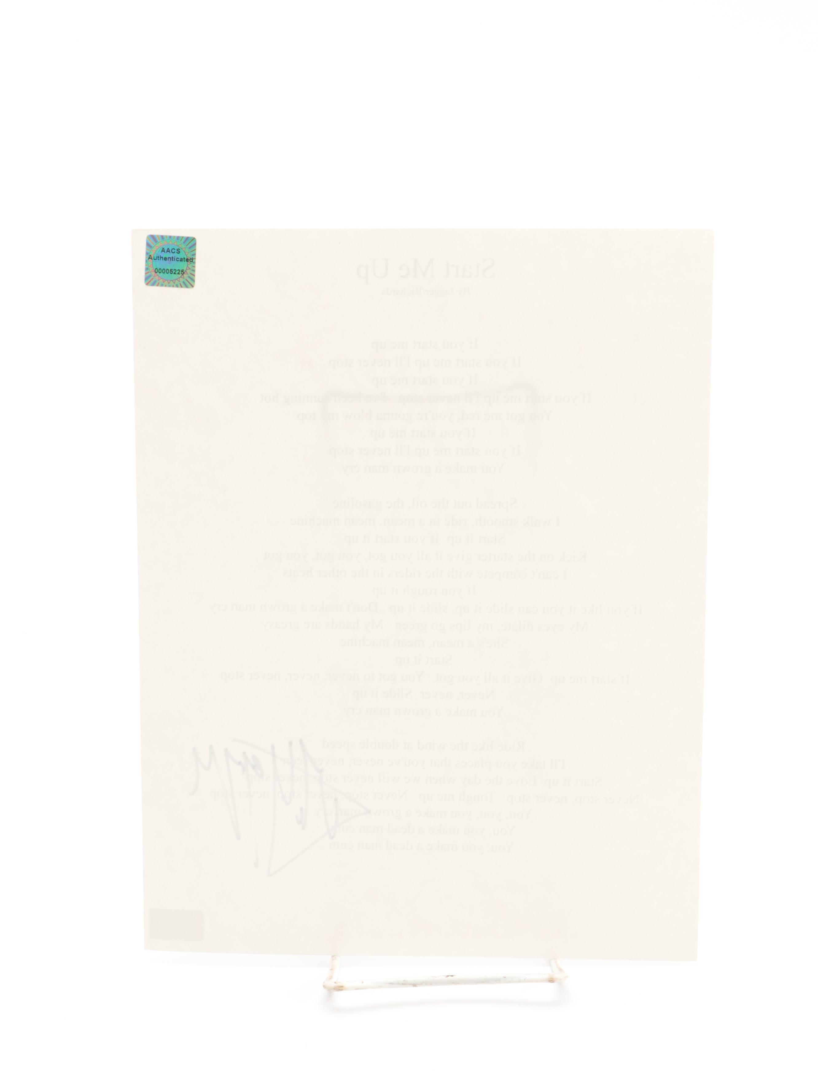 Mick Jagger Signed "Start Me Up" Lyric Sheet, Global COA