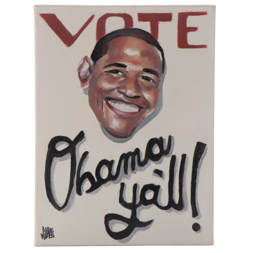 Aaron Wooten Acrylic Painting "Vote Obama Y'all," 2012