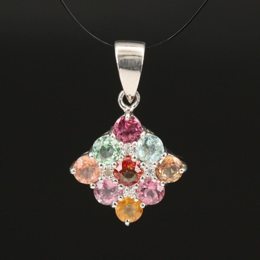 Sterling Silver Sapphire, Tourmaline and Topaz Drop Pendant