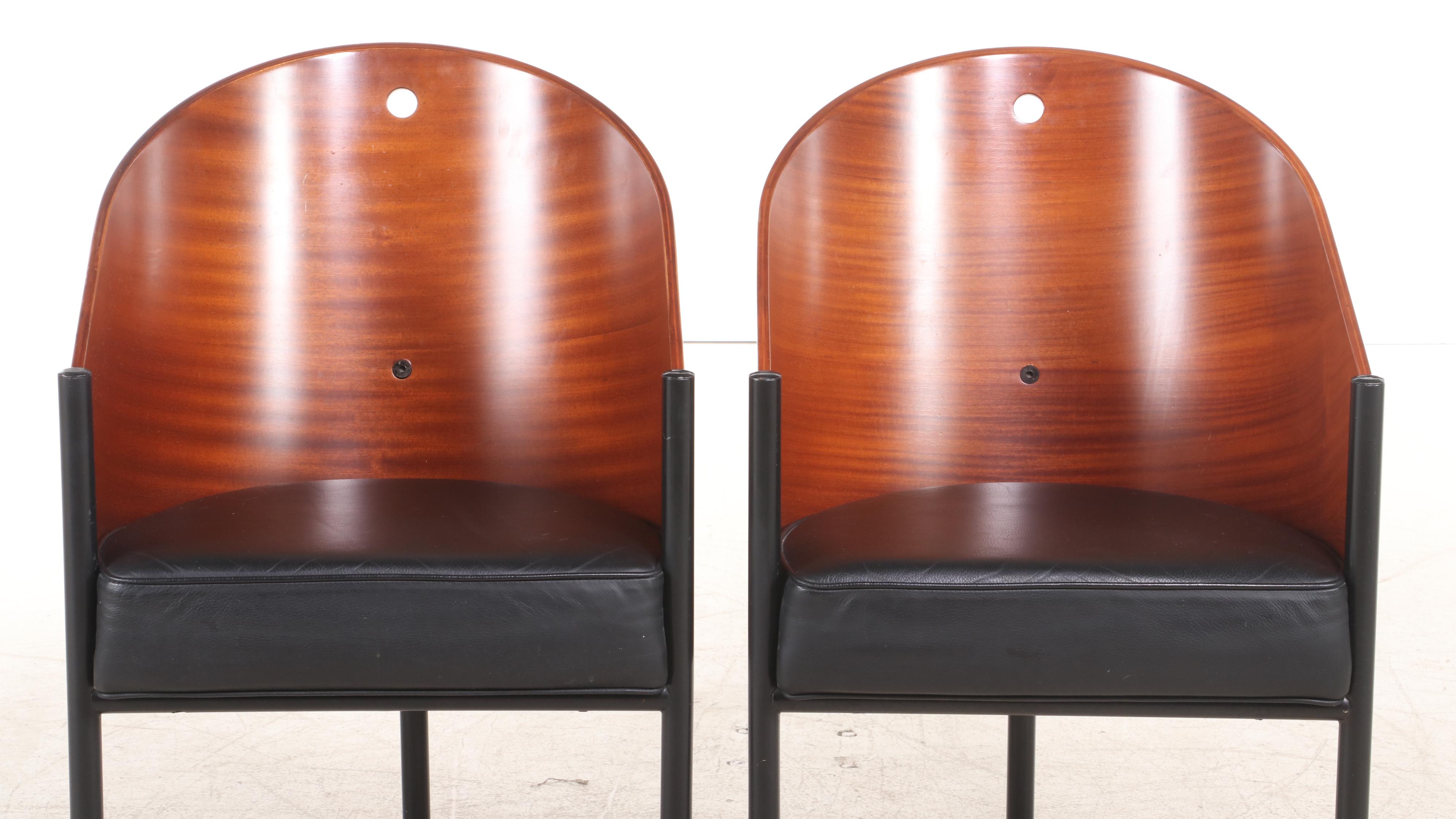 Two Philippe Starck for Aleph/Driade Laminated Mahogany & Steel "Costes" Chairs