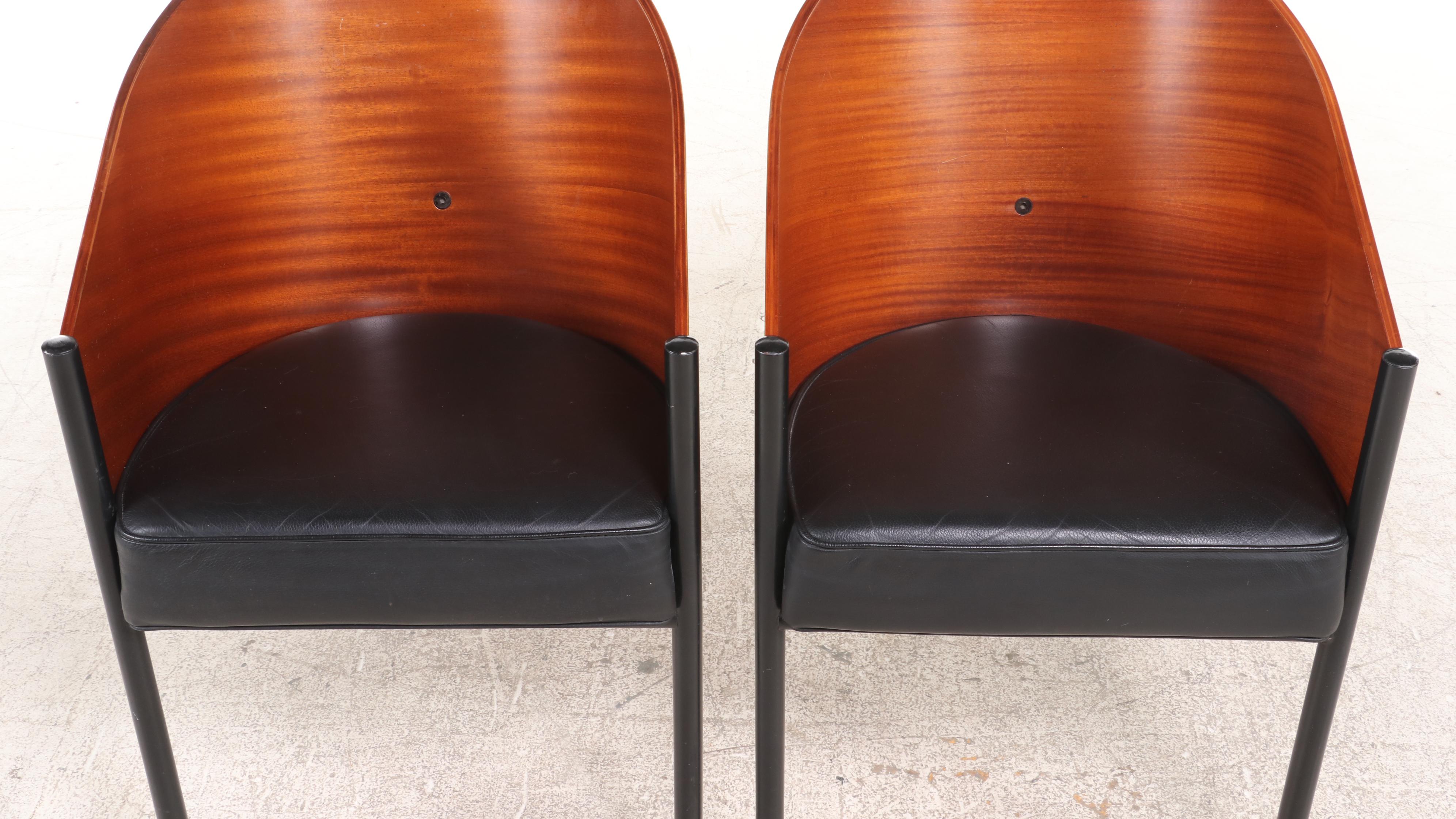Two Philippe Starck for Aleph/Driade Laminated Mahogany & Steel "Costes" Chairs