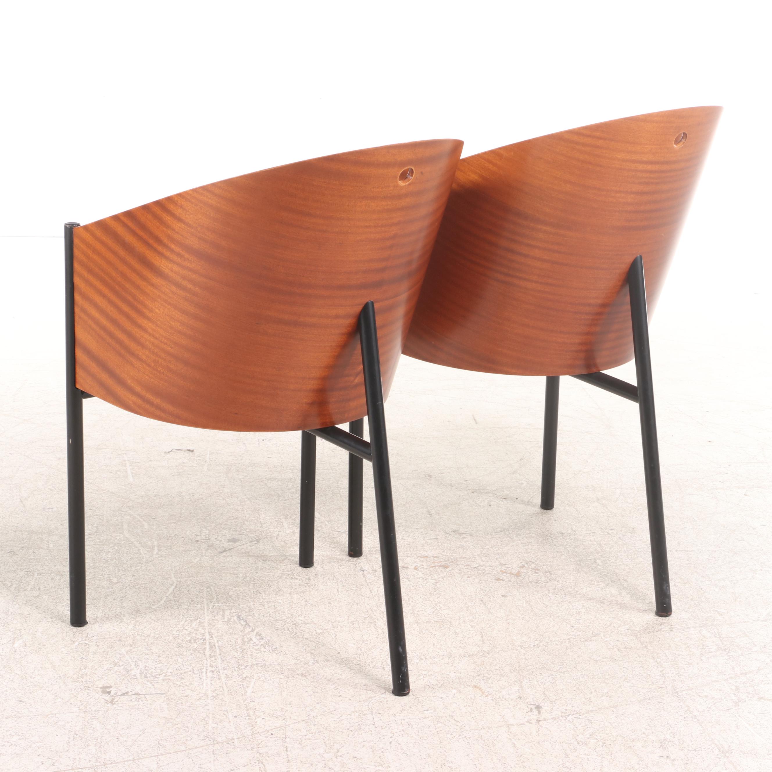 Two Philippe Starck for Aleph/Driade Laminated Mahogany & Steel "Costes" Chairs