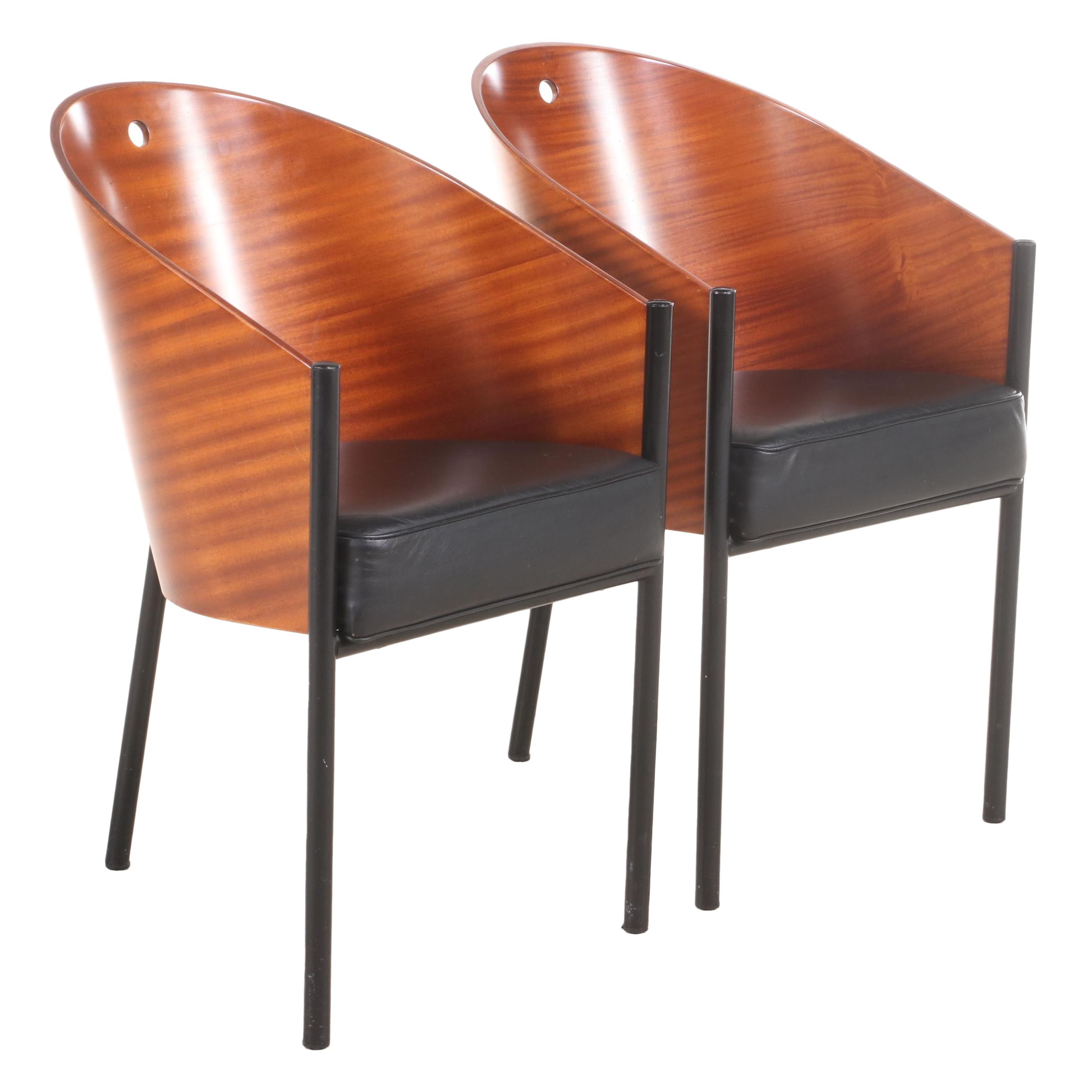 Two Philippe Starck for Aleph/Driade Laminated Mahogany & Steel "Costes" Chairs