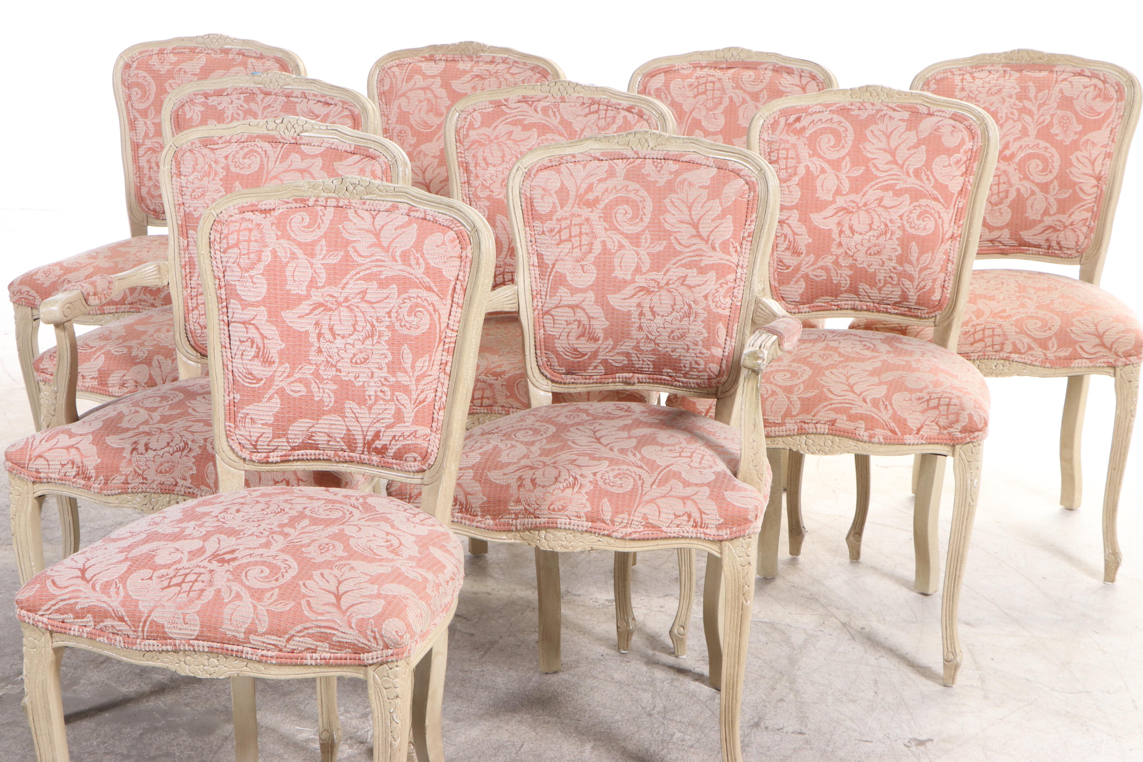 Ten Harris Marcus Furniture Louis XV Style Cream-Painted Dining Chairs