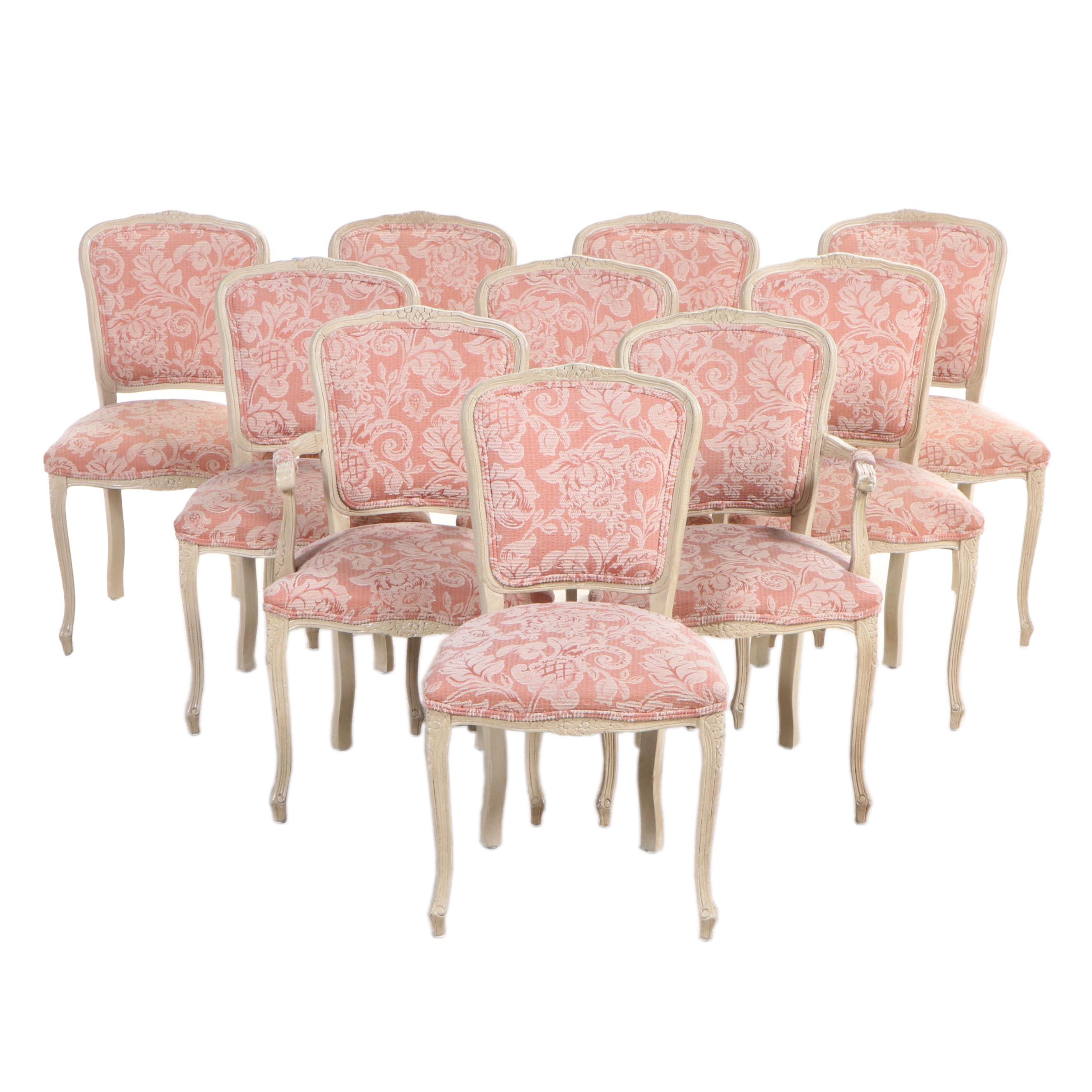 Ten Harris Marcus Furniture Louis XV Style Cream-Painted Dining Chairs