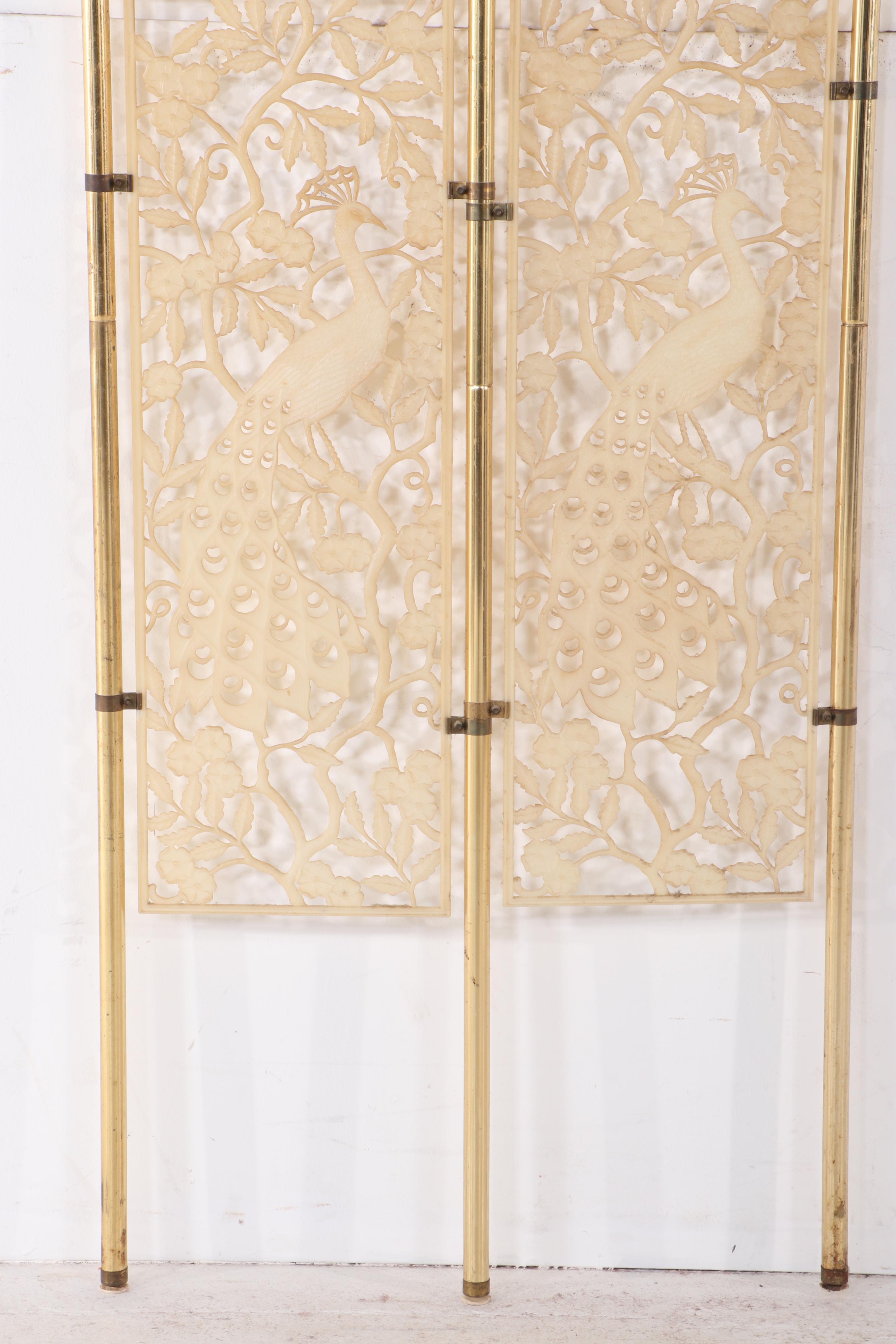 Pierced Plastic and Metal Tension Rod Peacock-Themed Room Divider