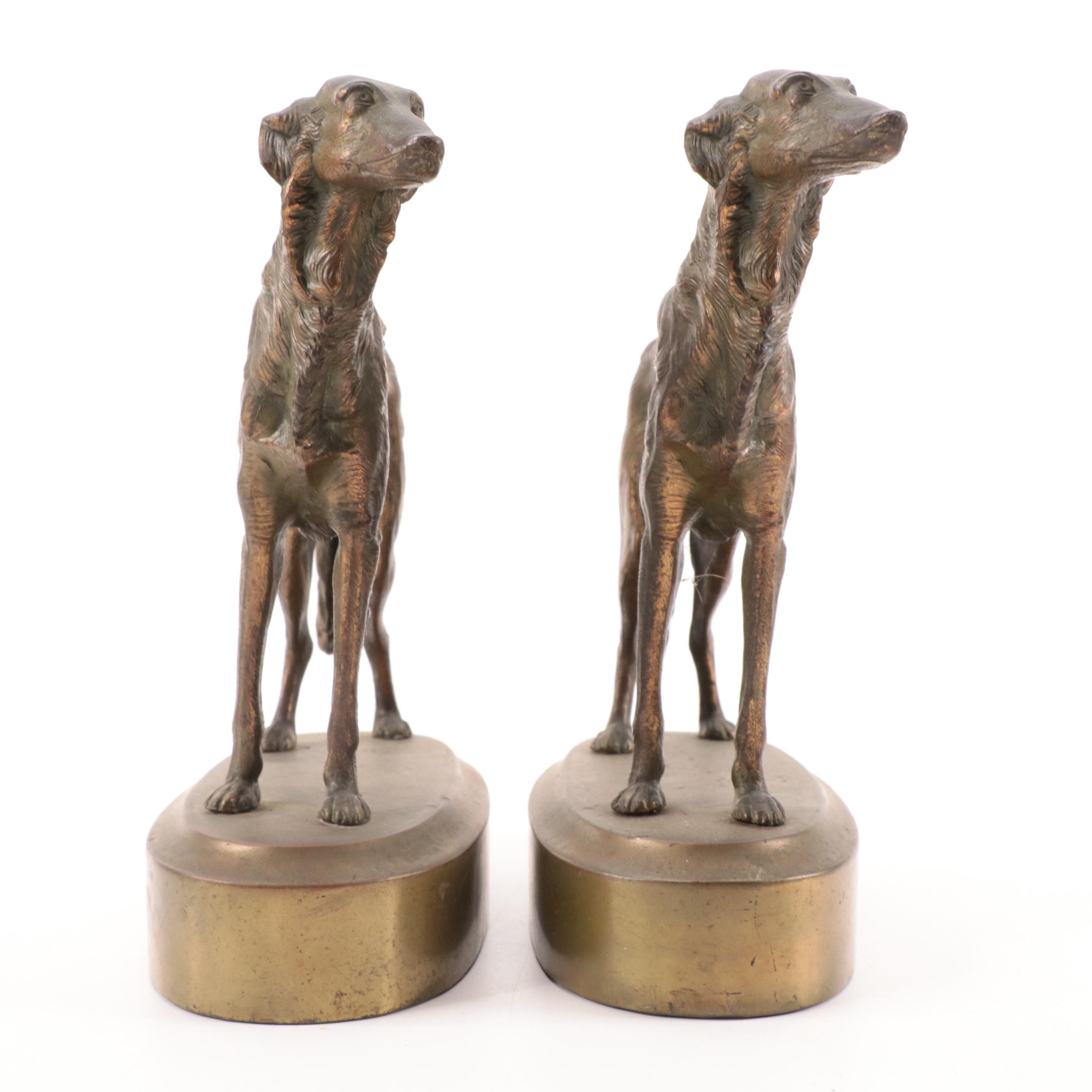 Cast Brass Borzoi Dog Bookends, Early 20th Century