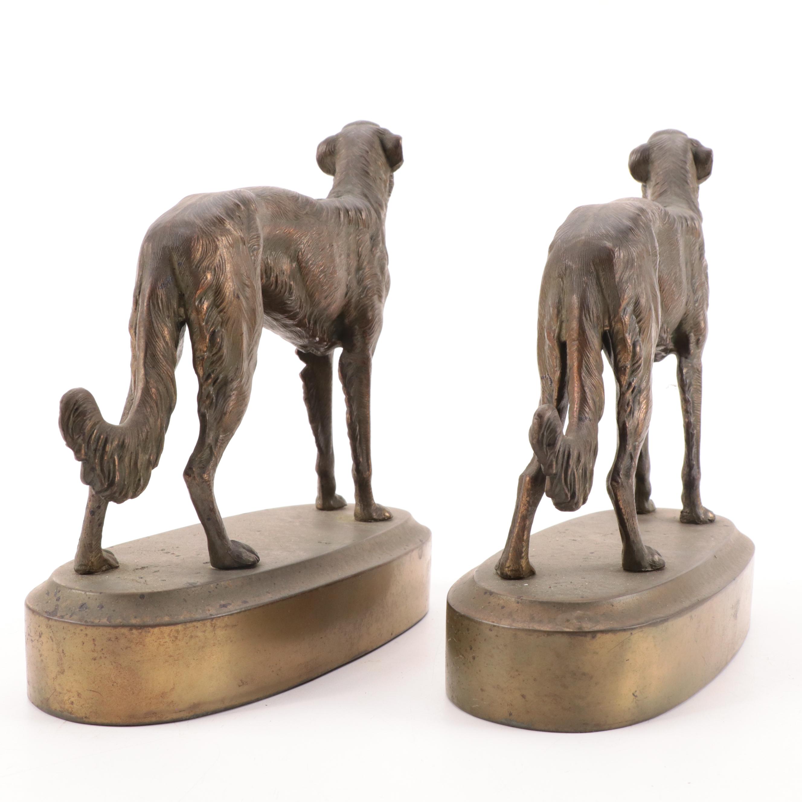 Cast Brass Borzoi Dog Bookends, Early 20th Century